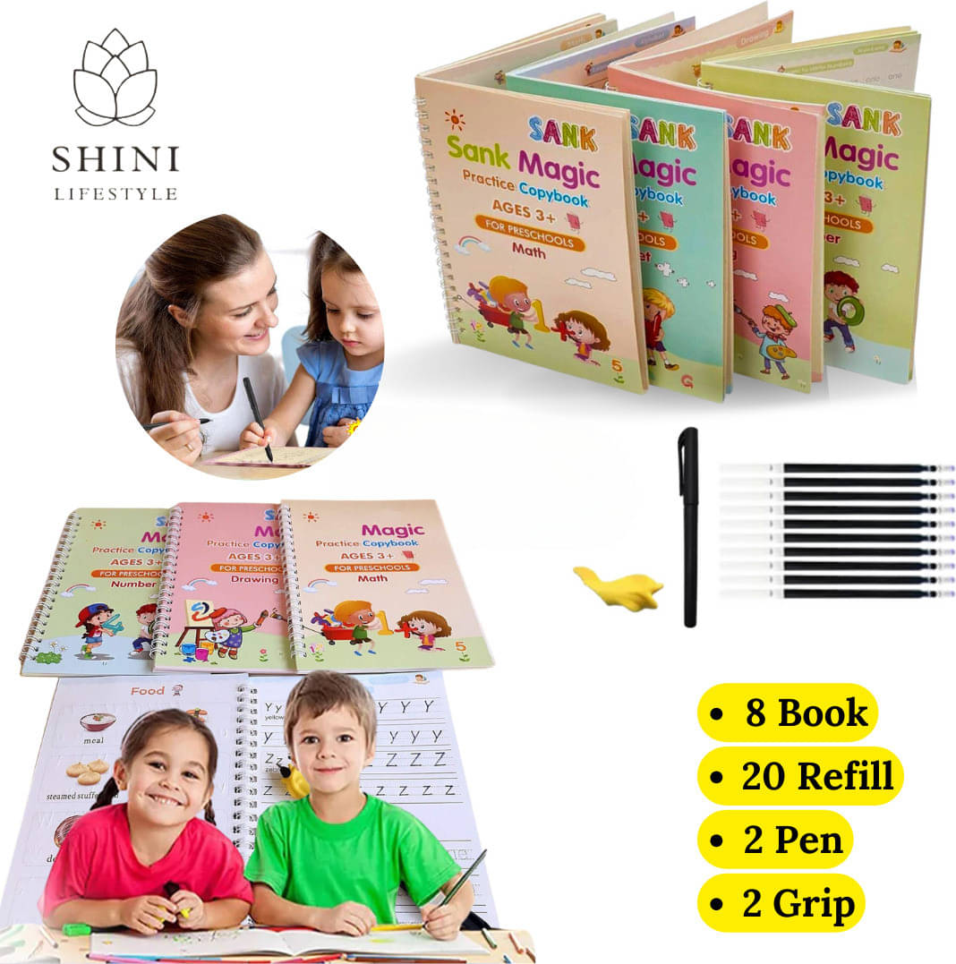 Sank Magic Book, (8 BOOK + 20 REFILL+ 2 pen +2 grip) Calligraphy Copybook, Practice Copybook Set, magic reusable Writing Tool Simple Hand Lettering     			Sank Magic Book, (8 BOOK + 20 REFILL+ 2 pen +2 grip) Calligraphy Copybook, Practice Copybook Set, magic reusable Writing Tool Simple Hand Lettering