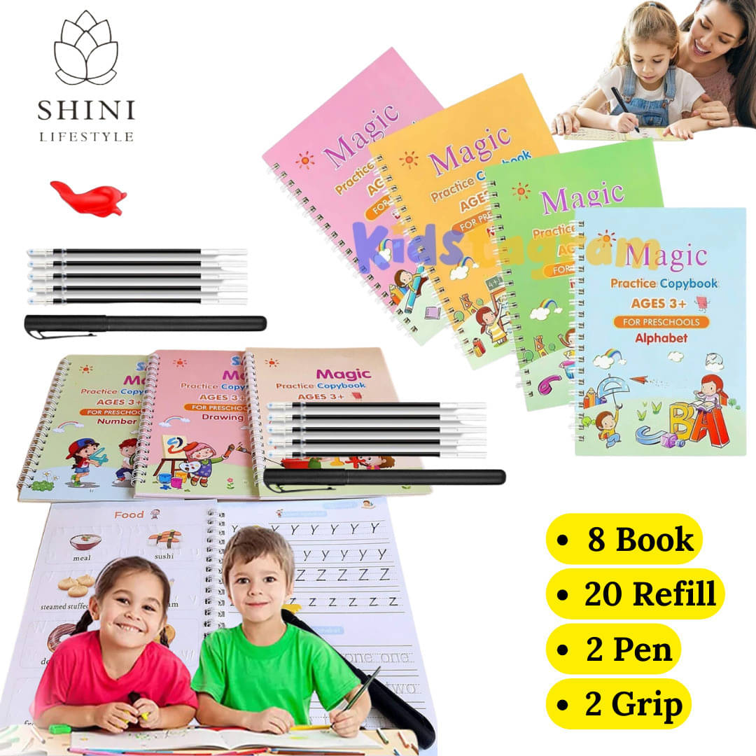     			Sank Magic Practice Book, Number Tracing Book for Preschoolers with Pen, Magic Calligraphy Copybook Set for Children's, Writing Book Set (8 Book + 20 Refile + 2 Pen + 2 Grip)