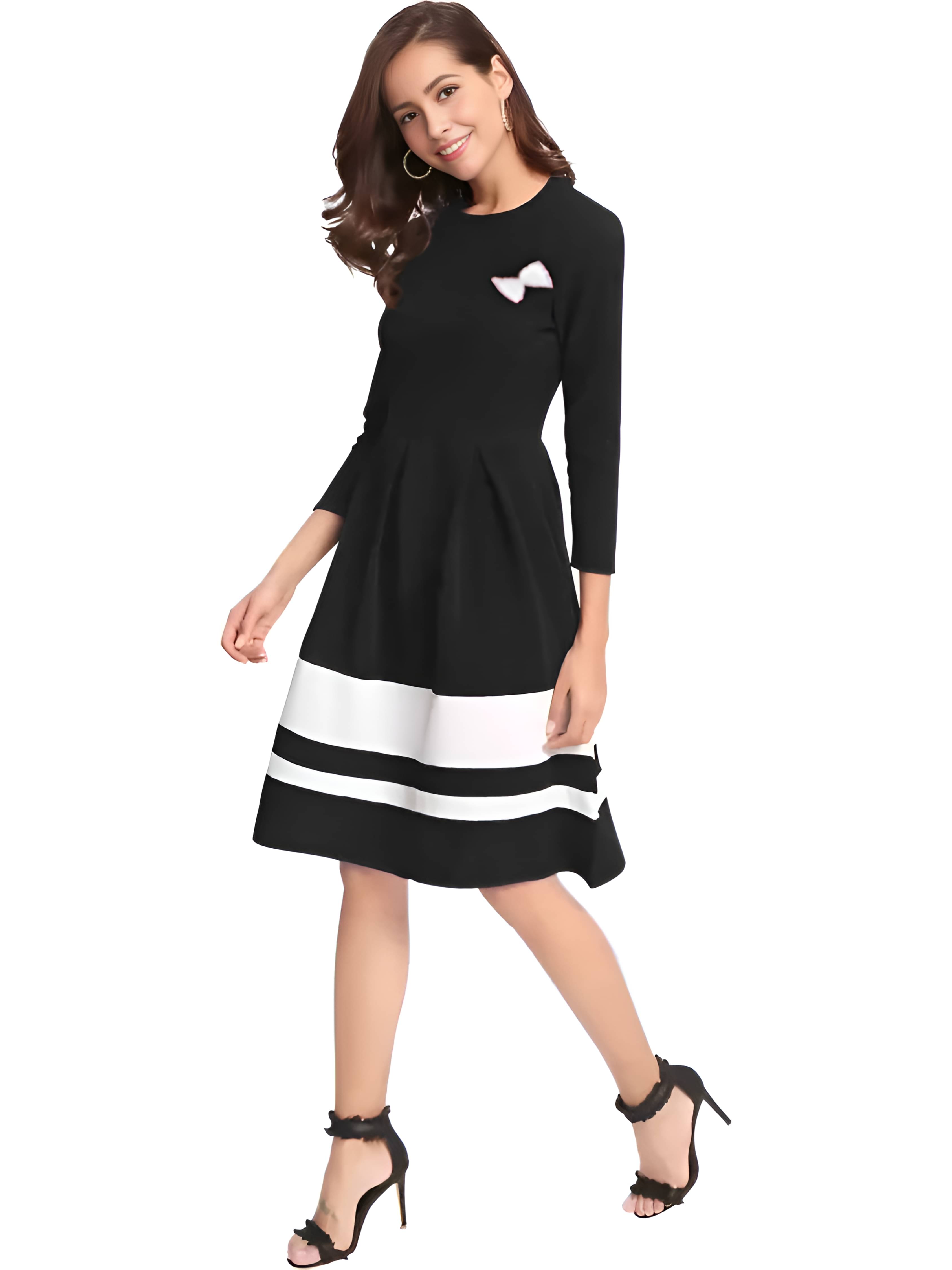 Shcon Women Crepe Colorblock A-line Dress ( Black ) Shcon Women Crepe Colorblock A-line Dress ( Black )