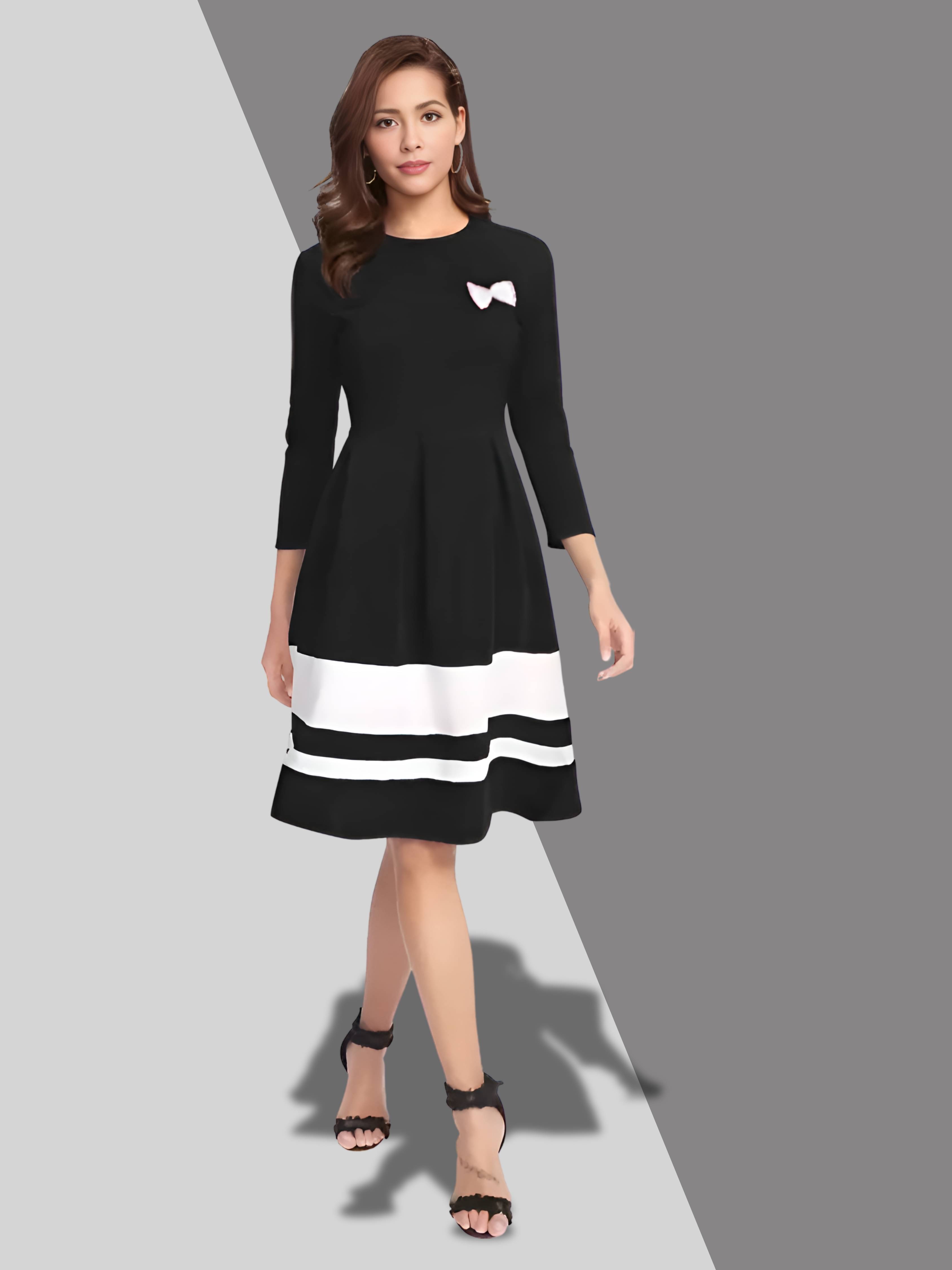     			Shcon Women Crepe Colorblock A-line Dress ( Black )