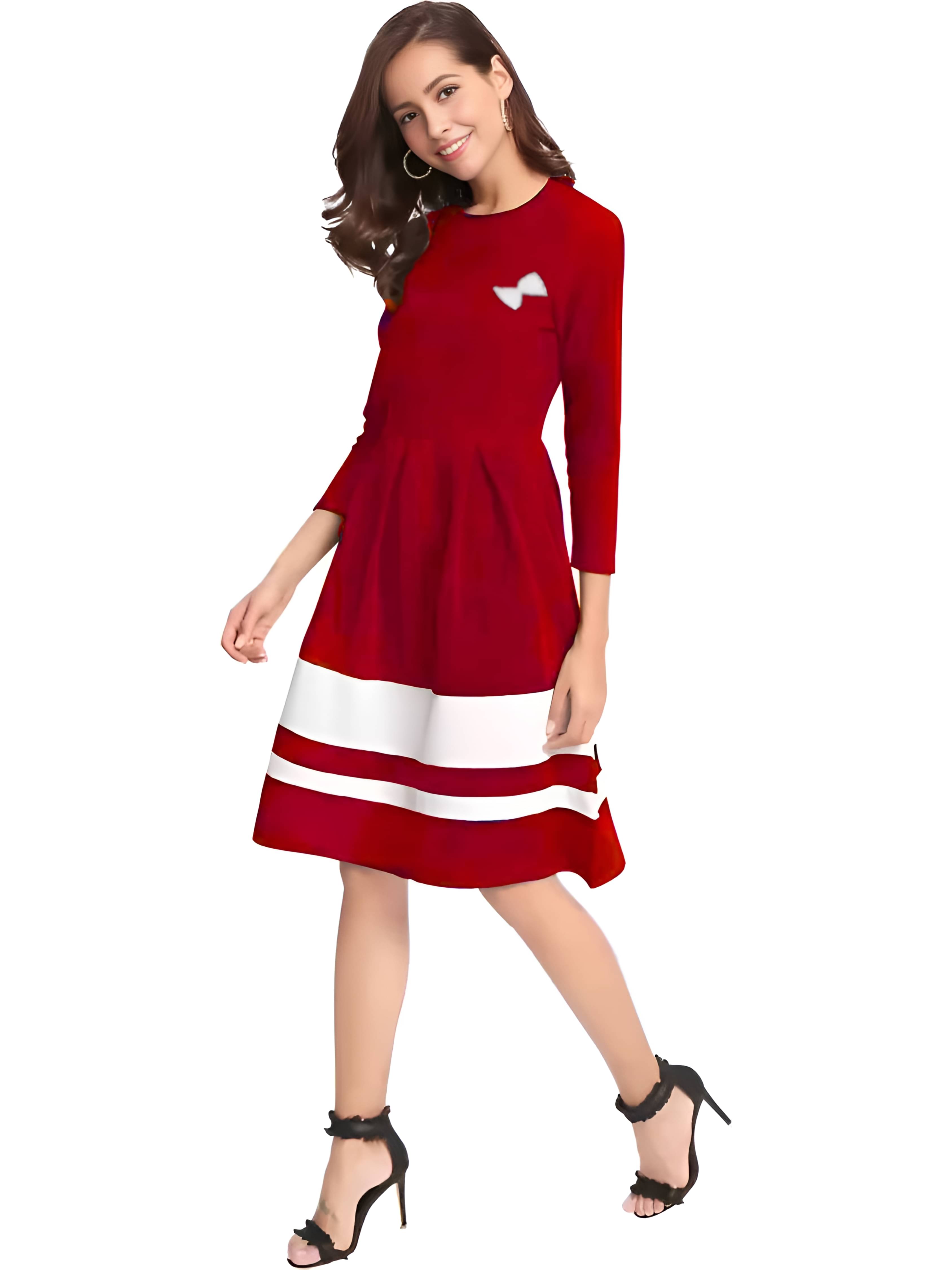 Shcon Women Crepe Self Design A-line Dress ( Red ) Shcon Women Crepe Self Design A-line Dress ( Red )