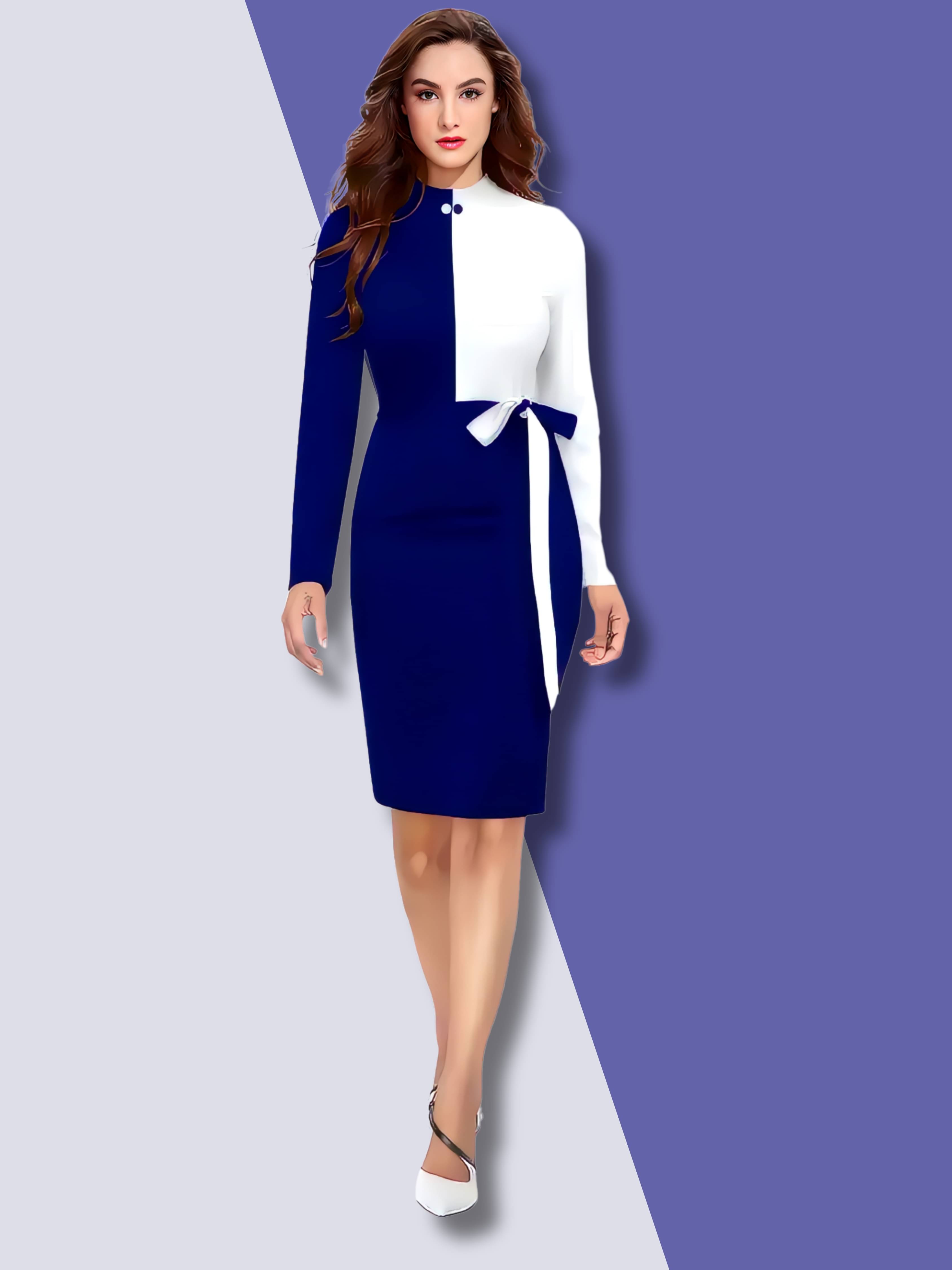 Shcon Women Polyester Colorblock Bodycon Dress ( Blue ) Shcon Women Polyester Colorblock Bodycon Dress ( Blue )