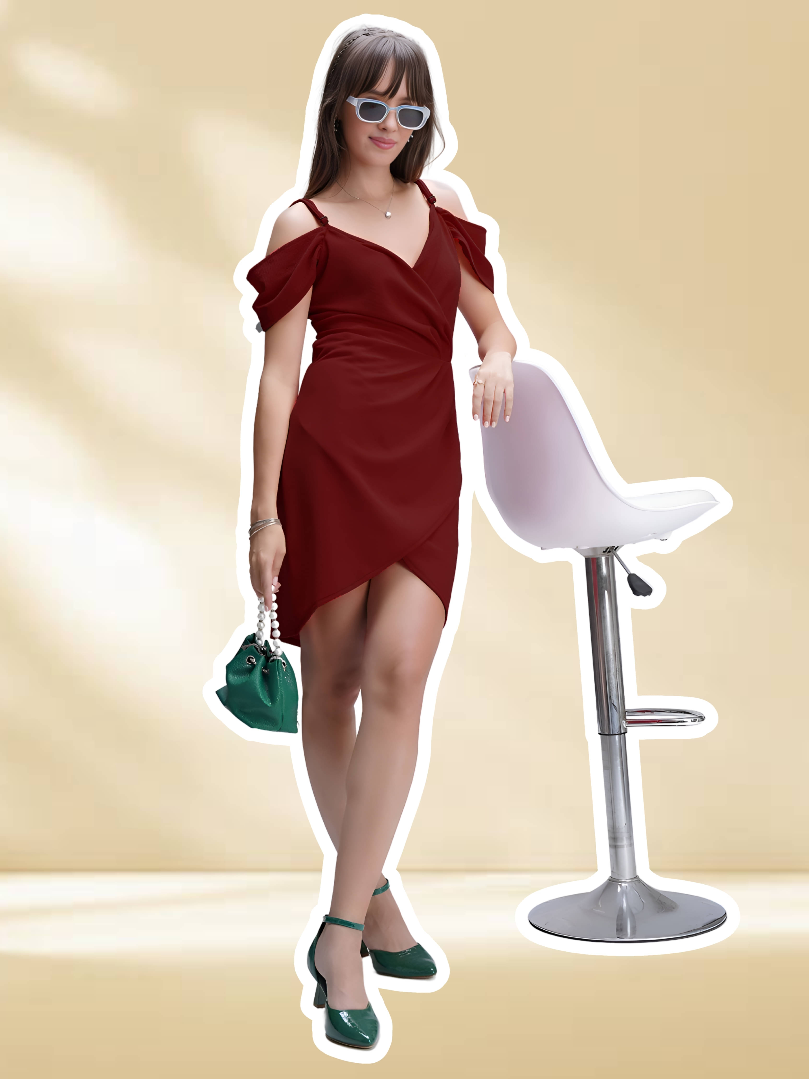 Shcon Women Polyester Solid Bodycon Dress ( Maroon )     			Shcon Women Polyester Solid Bodycon Dress ( Maroon )
