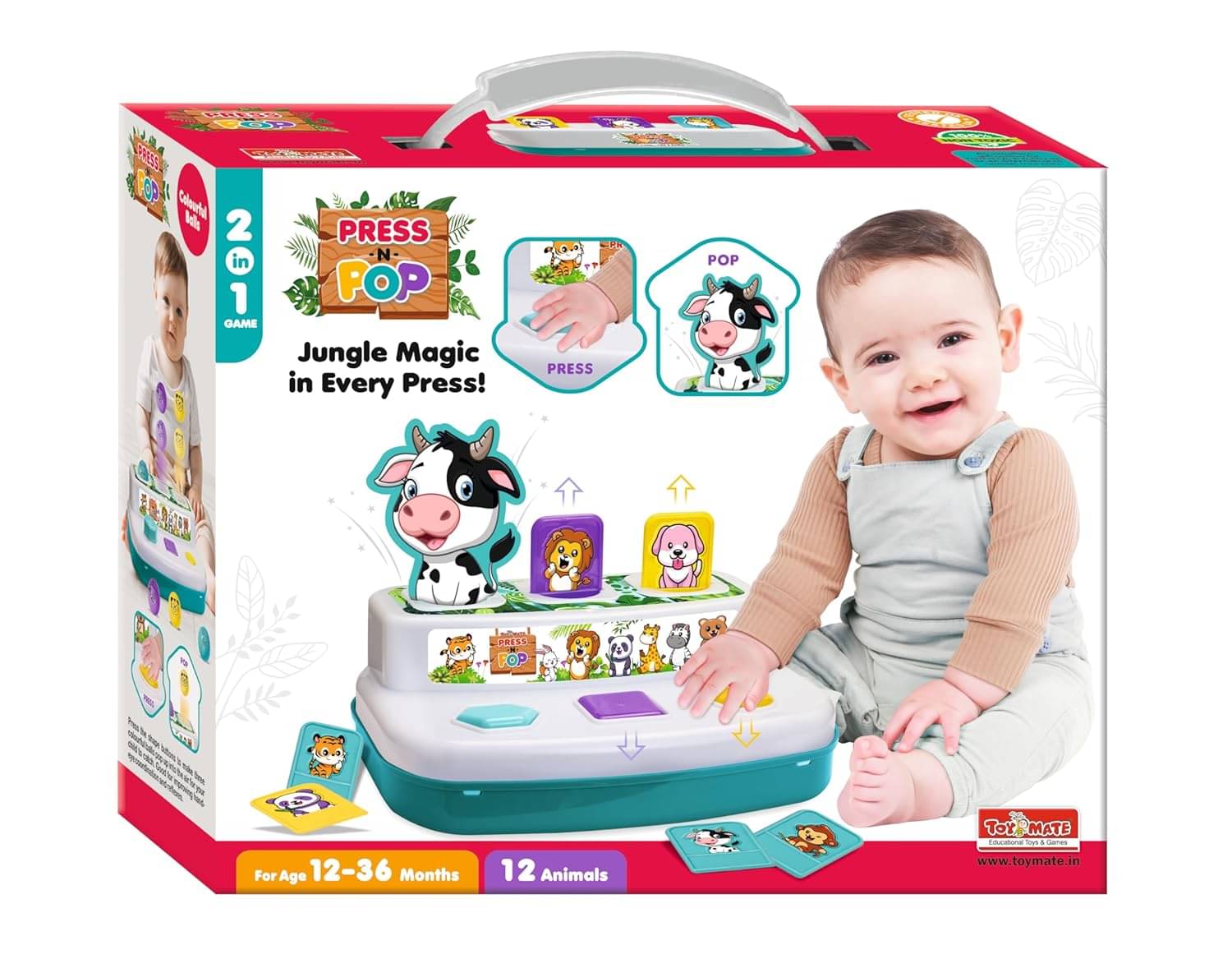     			Toymate Press and Pop - A 2 in 1 Animals and 3 colourfull Balls pop up Learning Educational Toy for Toddlers 12 To 36 Months