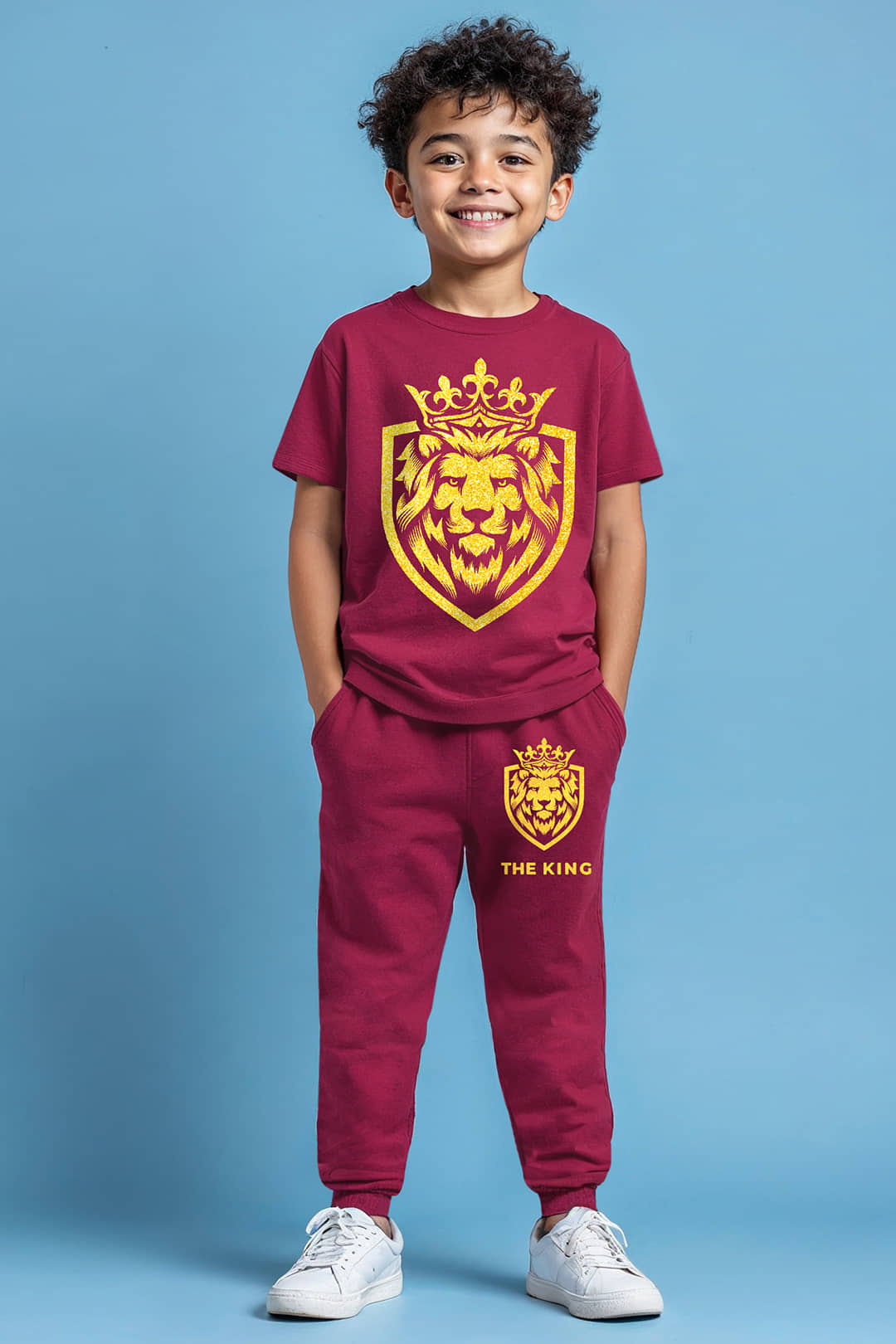 Trampoline Pack of 1 Boys Cotton Blend T-Shirt & Pants Set ( Maroon )