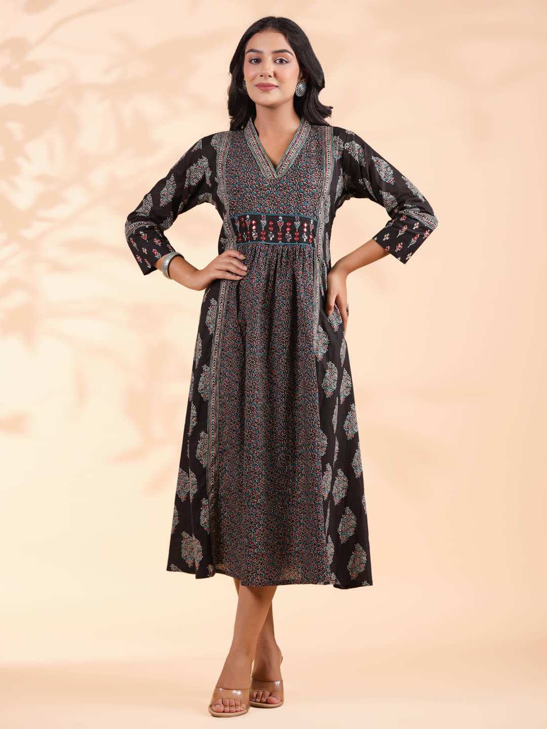 Vbuyz Women Cotton Printed Fit & Flare Dress ( Black ) Vbuyz Women Cotton Printed Fit & Flare Dress ( Black )