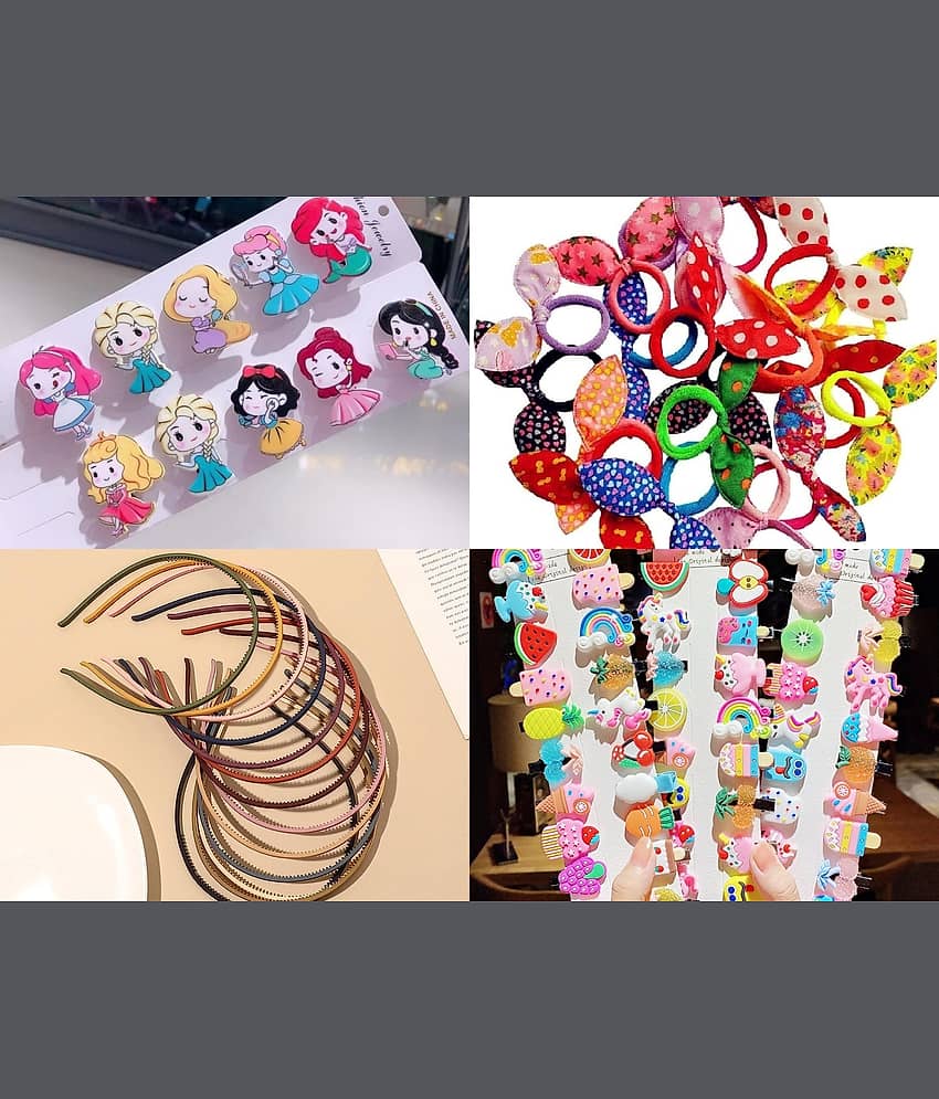 22 Pieces Cute Hair Accessories Combo – Barbie Doll Hair Clips | Matte Finish Hair Bands | Bunny Ear Hair Rubber Bands | Cartoon Aligator Hair Clips – Multicolor - Jewellery Sets | Buy online on ZillyBuy