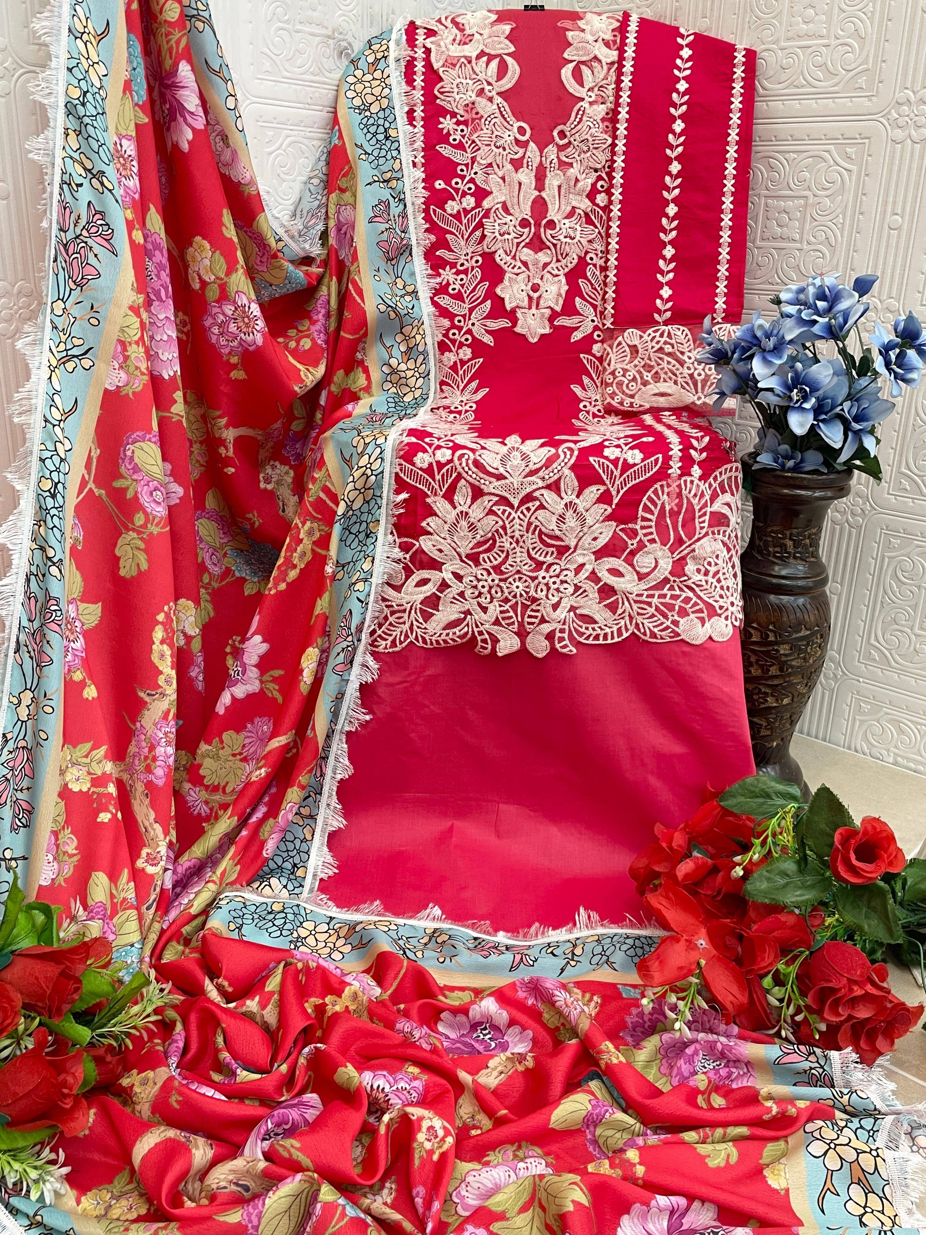 AFROZEH Women Cotton Unstitched Dress Material ( Red ) AFROZEH Women Cotton Unstitched Dress Material ( Red )