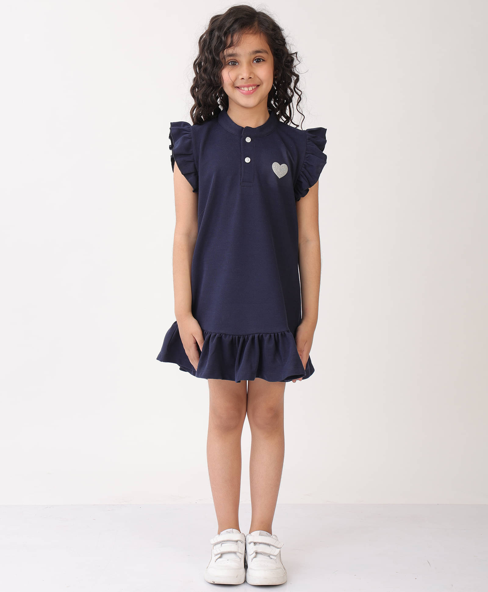     			ANTHRILO Cotton Blend Dress For Baby Girls ( Pack of 1 , Navy )