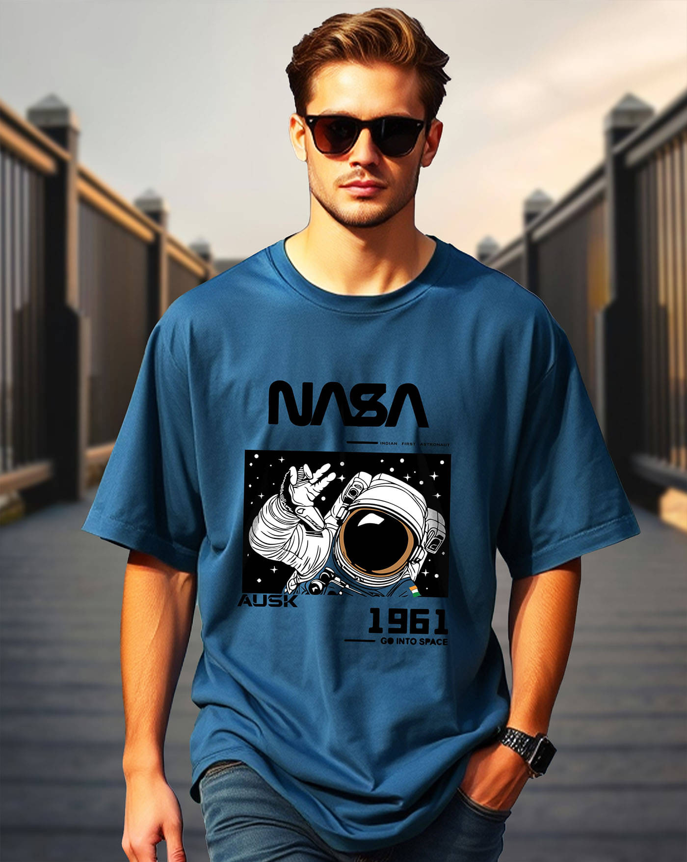 AOOSH Men Cotton Oversized Fit Printed T-Shirt ( Teal Blue )     			AOOSH Men Cotton Oversized Fit Printed T-Shirt ( Teal Blue )