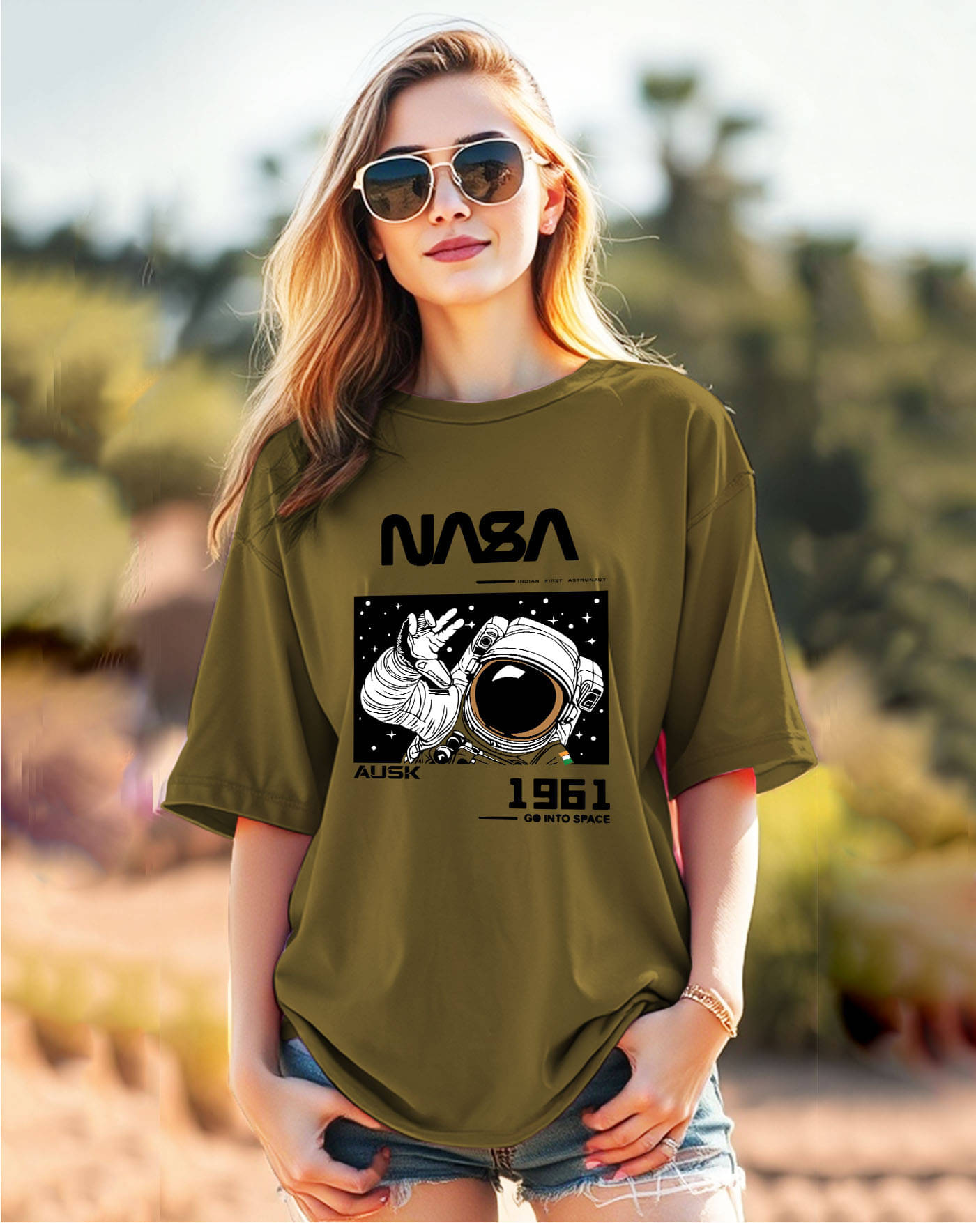 AOOSH Women Cotton Blend Printed Oversized Fit Round Neck T-Shirt ( Green ) AOOSH Women Cotton Blend Printed Oversized Fit Round Neck T-Shirt ( Green )