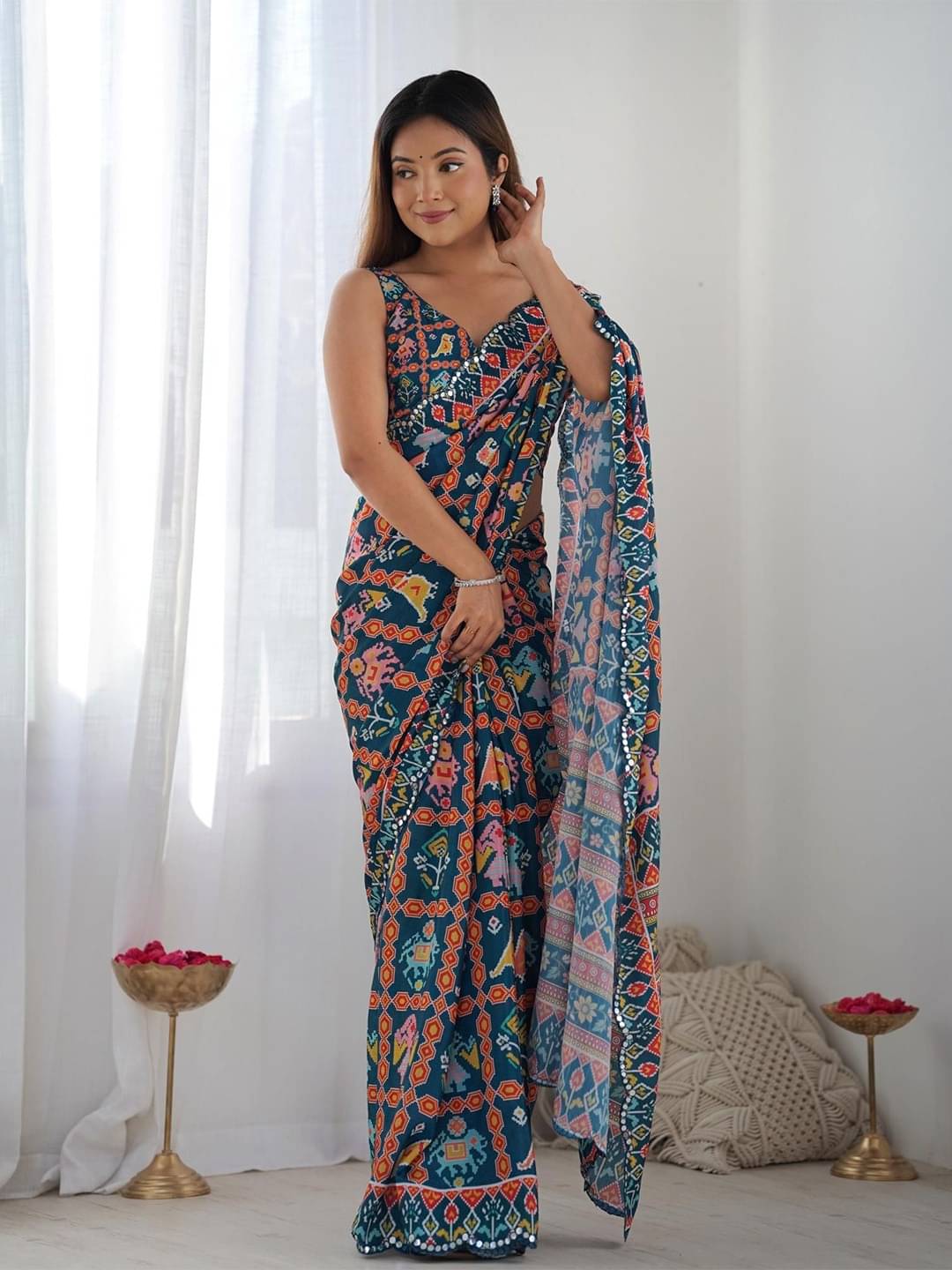BLEESBURY Georgette Printed Saree Without Blouse Piece ( Blue ) BLEESBURY Georgette Printed Saree Without Blouse Piece ( Blue )