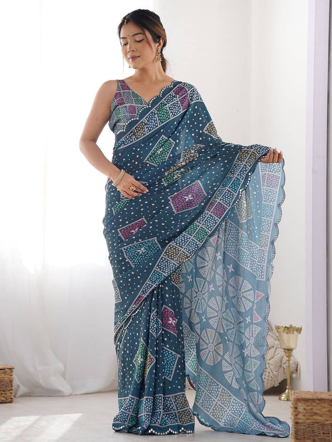 BLEESBURY Georgette Printed Saree Without Blouse Piece ( Teal ) BLEESBURY Georgette Printed Saree Without Blouse Piece ( Teal )