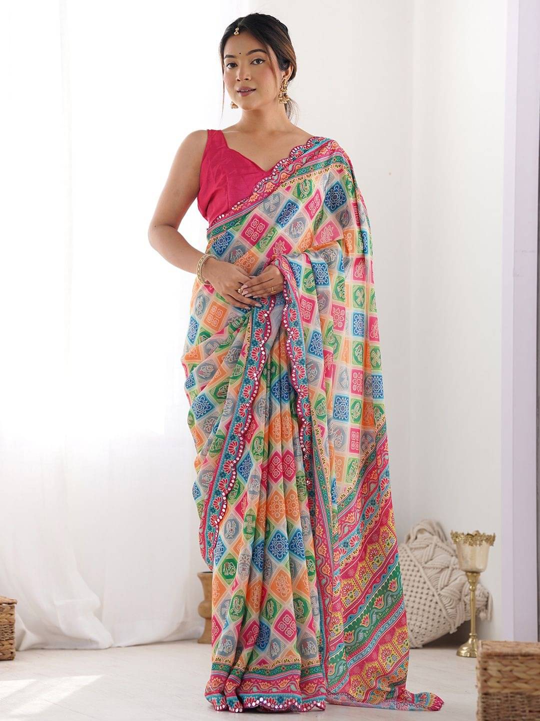 BLEESBURY Georgette Printed Saree Without Blouse Piece ( Multicolor ) BLEESBURY Georgette Printed Saree Without Blouse Piece ( Multicolor )