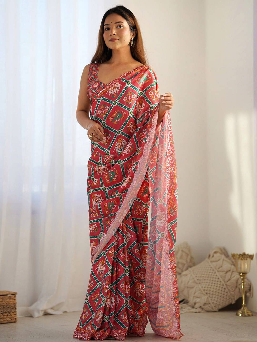 BLEESBURY Georgette Printed Saree Without Blouse Piece ( Red ) BLEESBURY Georgette Printed Saree Without Blouse Piece ( Red )