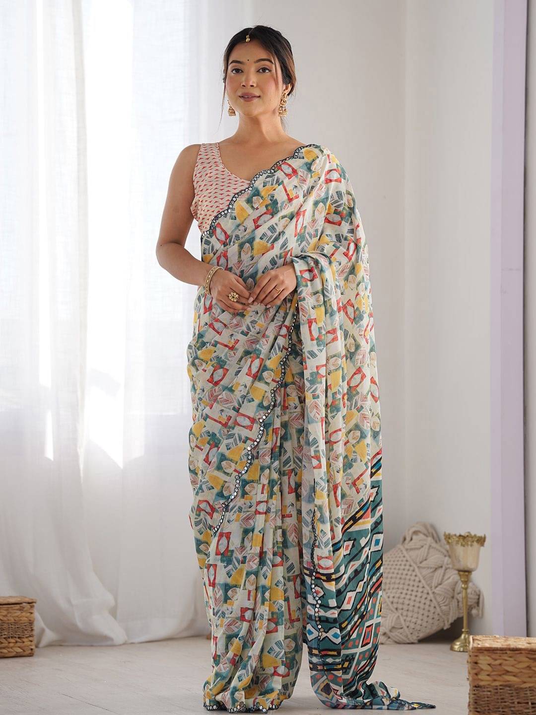     			BLEESBURY Georgette Printed Saree Without Blouse Piece ( White )