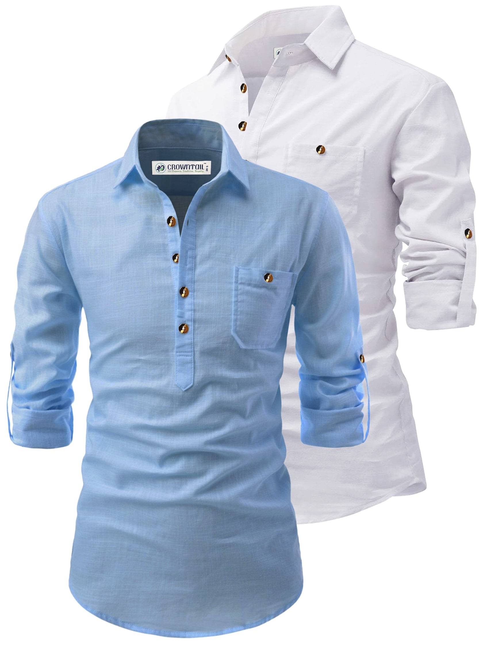     			CROWNTAIL Blue Cotton Men's Regular Kurta ( Pack of 2 )
