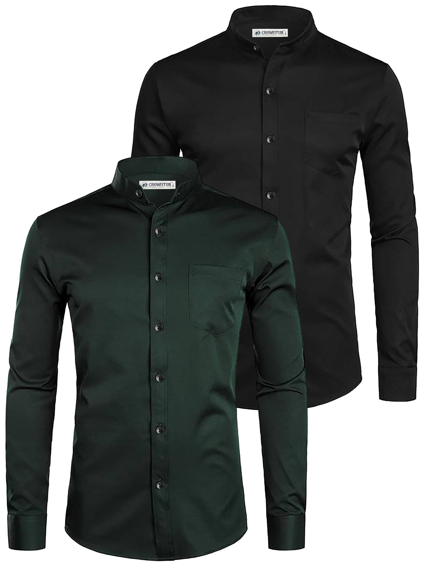 CROWNTAIL Cotton Blend Slim Fit Solids Full Sleeves Men's Casual Shirt - Green ( Pack of 2 )     			CROWNTAIL Cotton Blend Slim Fit Solids Full Sleeves Men's Casual Shirt - Green ( Pack of 2 )