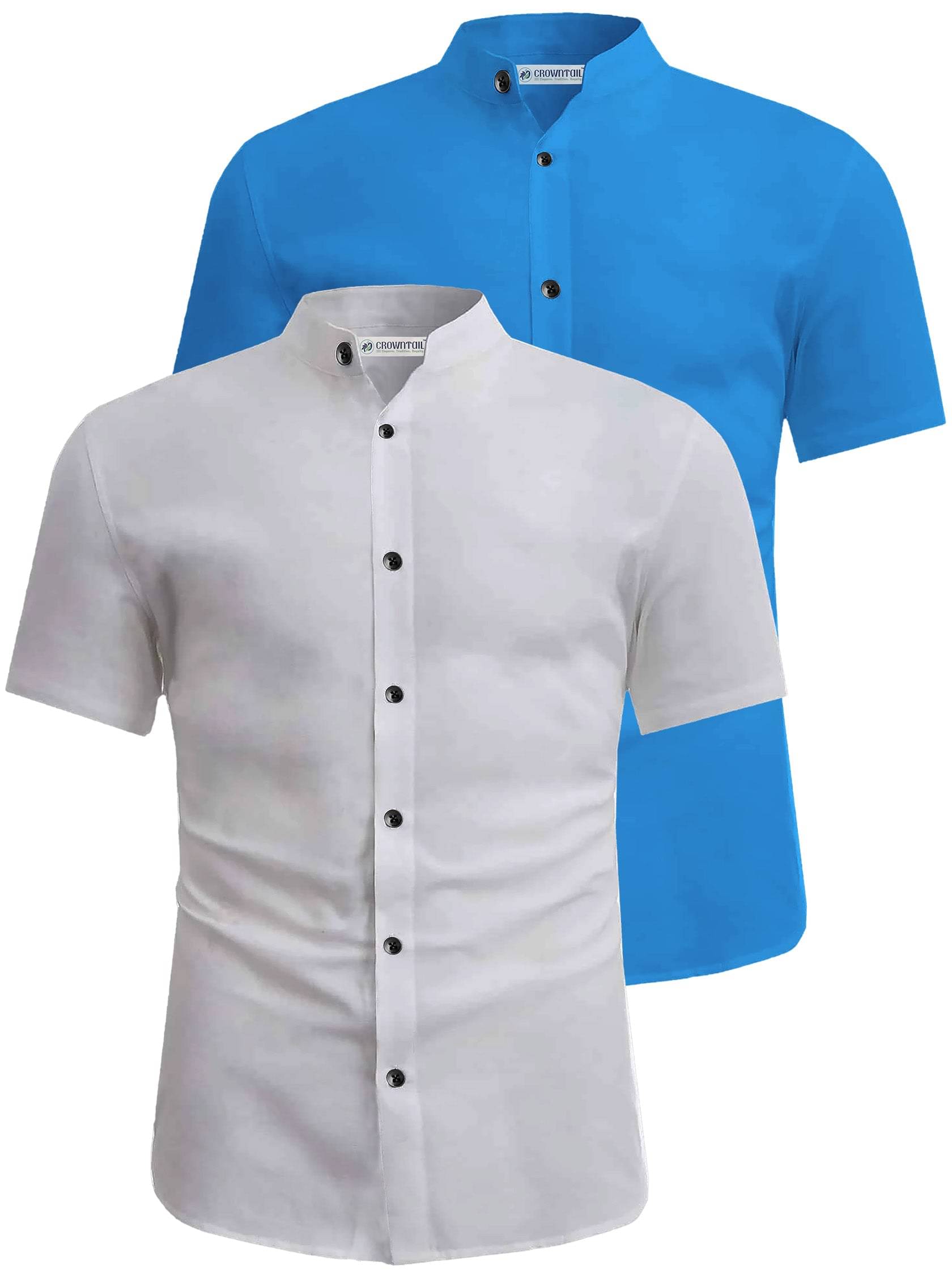     			CROWNTAIL Cotton Blend Slim Fit Solids Half Sleeves Men's Casual Shirt - Turquoise ( Pack of 2 )