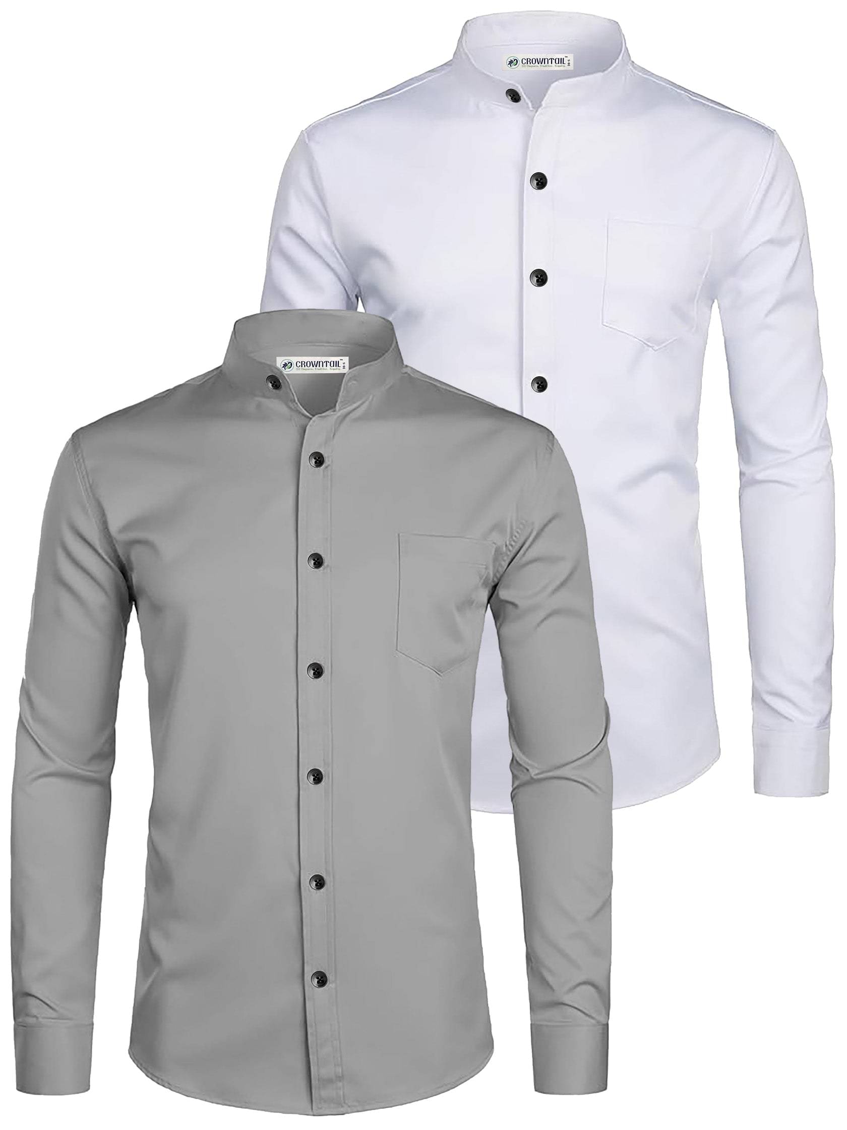     			CROWNTAIL Cotton Blend Slim Fit Solids Full Sleeves Men's Casual Shirt - Grey ( Pack of 2 )