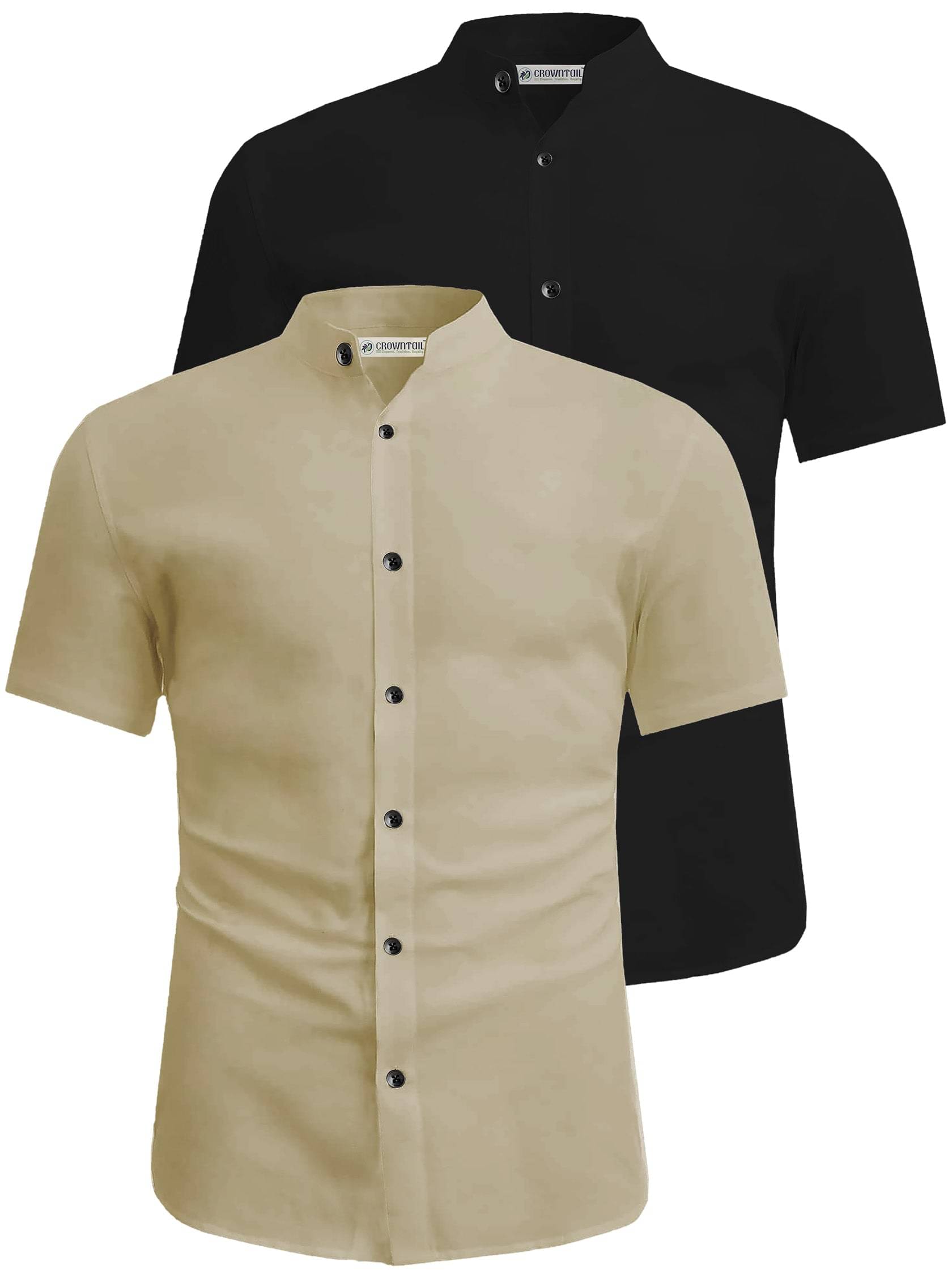 CROWNTAIL Cotton Blend Slim Fit Solids Half Sleeves Men's Casual Shirt - Beige ( Pack of 2 ) CROWNTAIL Cotton Blend Slim Fit Solids Half Sleeves Men's Casual Shirt - Beige ( Pack of 2 )