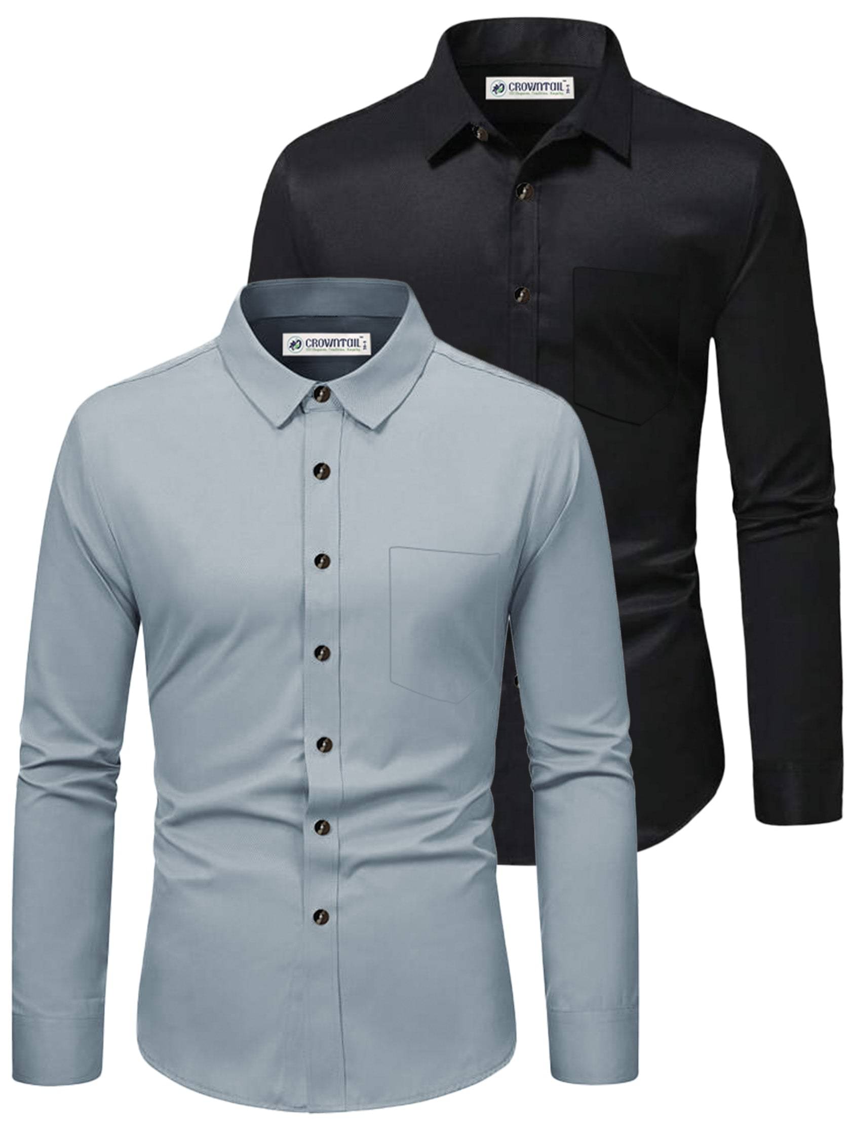     			CROWNTAIL Cotton Blend Slim Fit Solids Full Sleeves Men's Casual Shirt - Grey ( Pack of 2 )