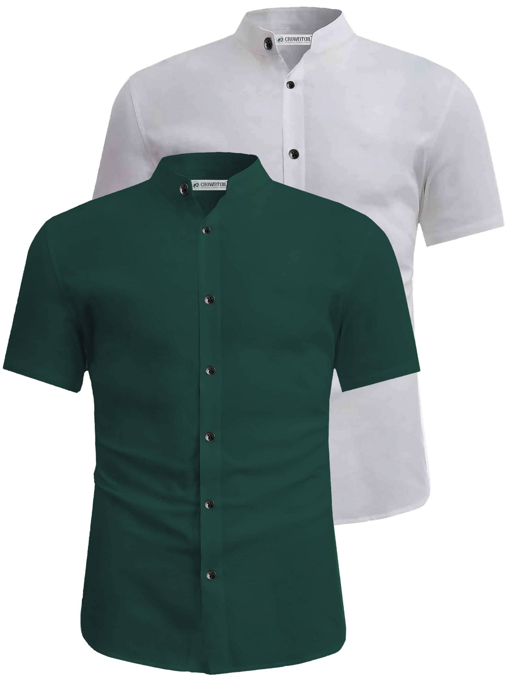     			CROWNTAIL Cotton Blend Slim Fit Solids Half Sleeves Men's Casual Shirt - Green ( Pack of 2 )