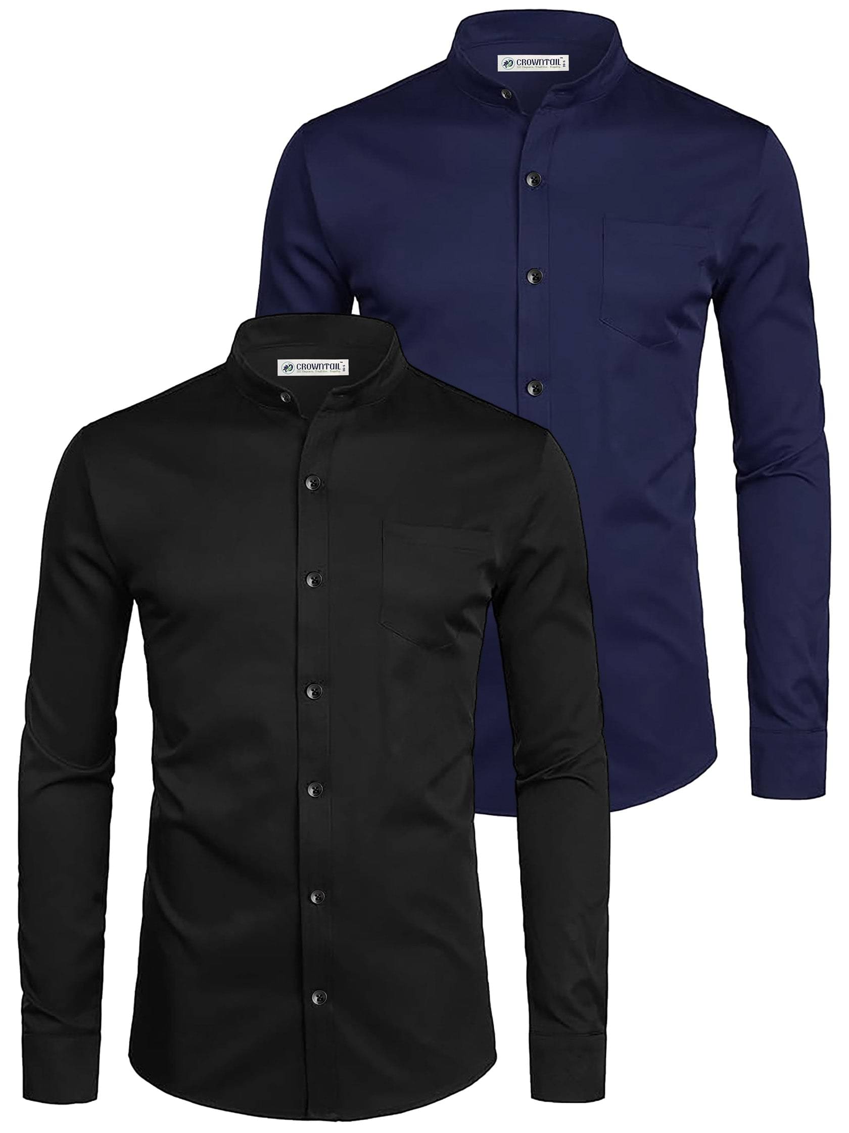     			CROWNTAIL Cotton Blend Slim Fit Solids Full Sleeves Men's Casual Shirt - Navy Blue ( Pack of 2 )