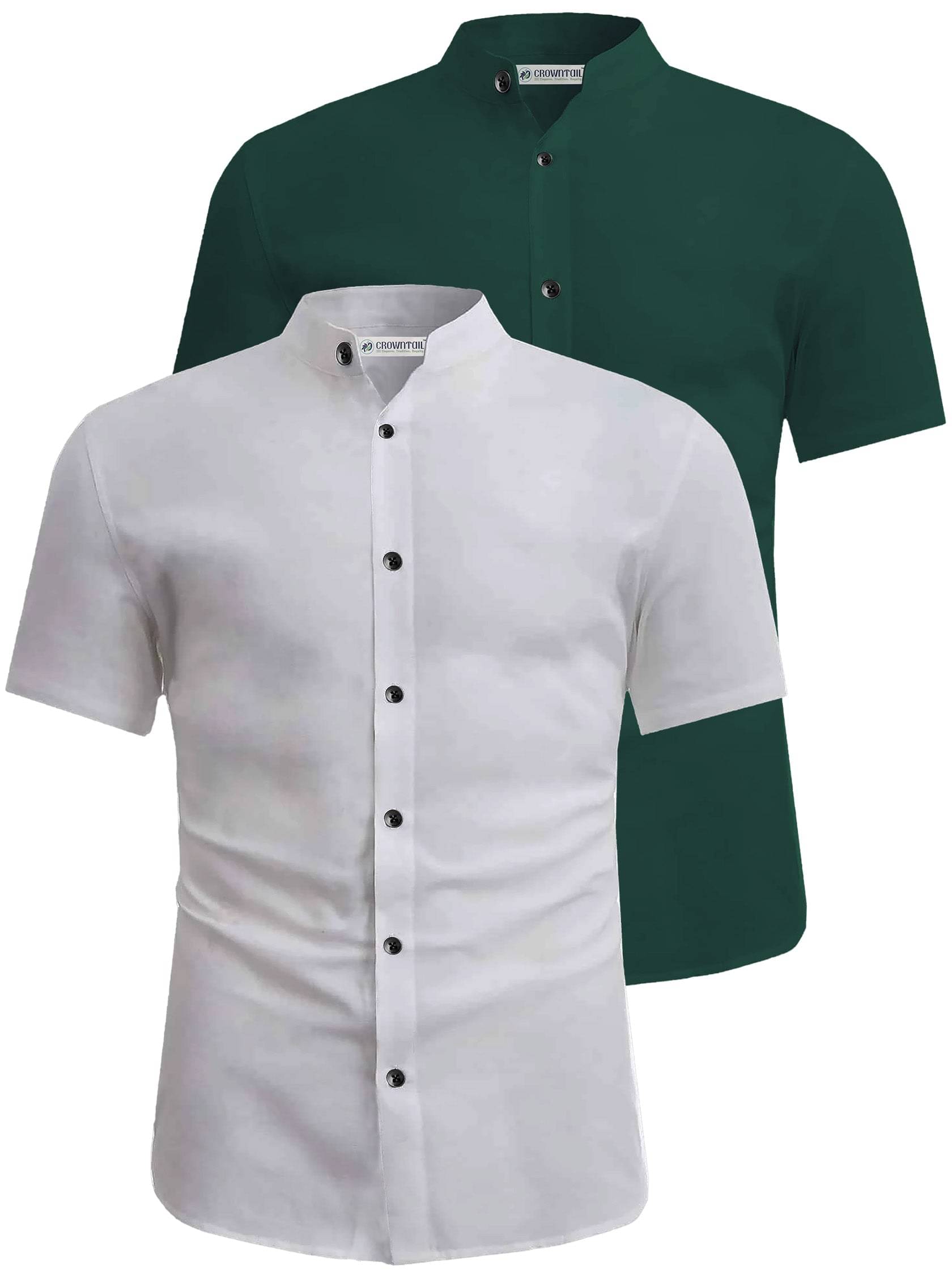     			CROWNTAIL Cotton Blend Slim Fit Solids Half Sleeves Men's Casual Shirt - Green ( Pack of 2 )