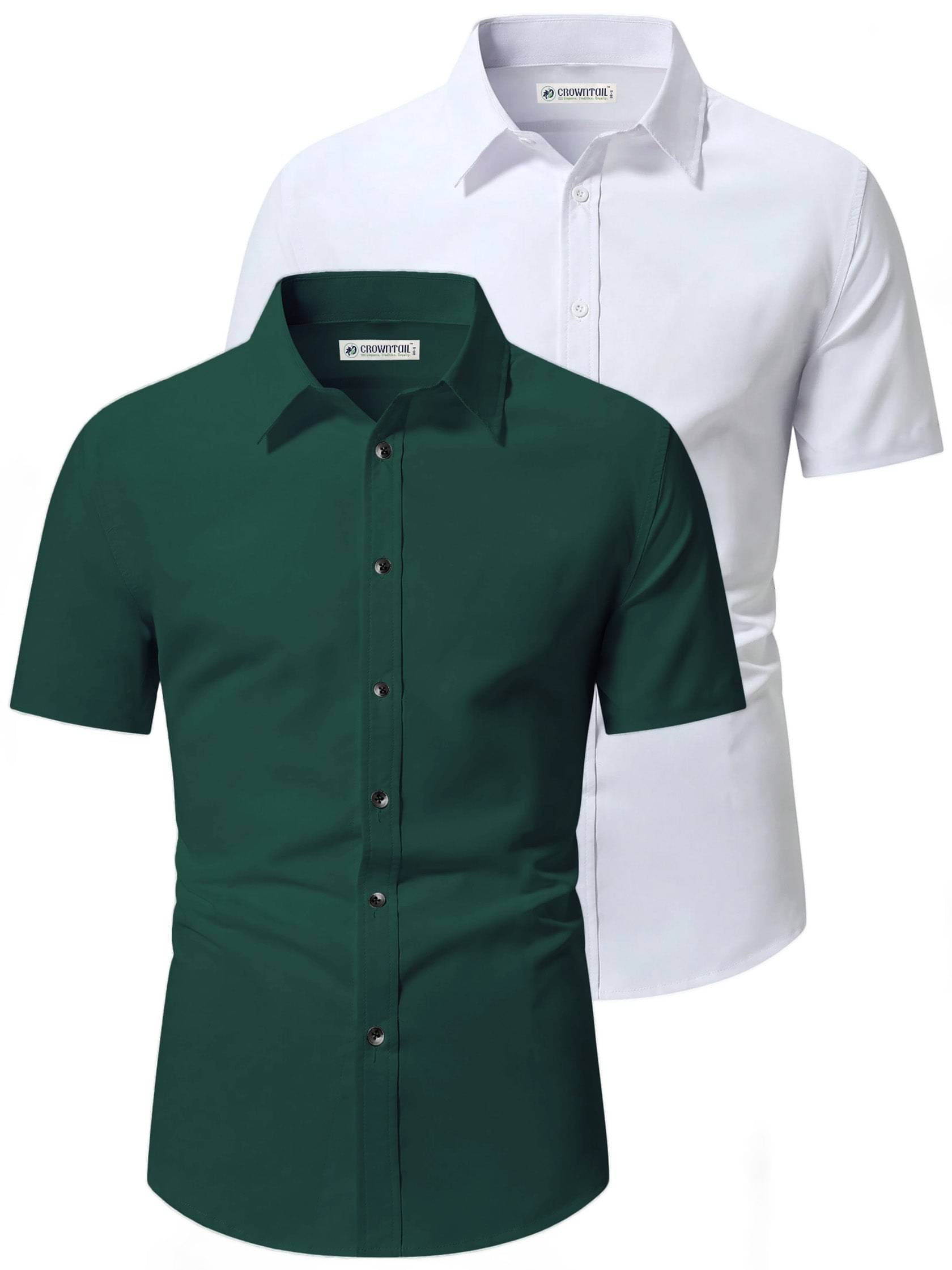     			CROWNTAIL Cotton Blend Slim Fit Solids Half Sleeves Men's Casual Shirt - Green ( Pack of 2 )