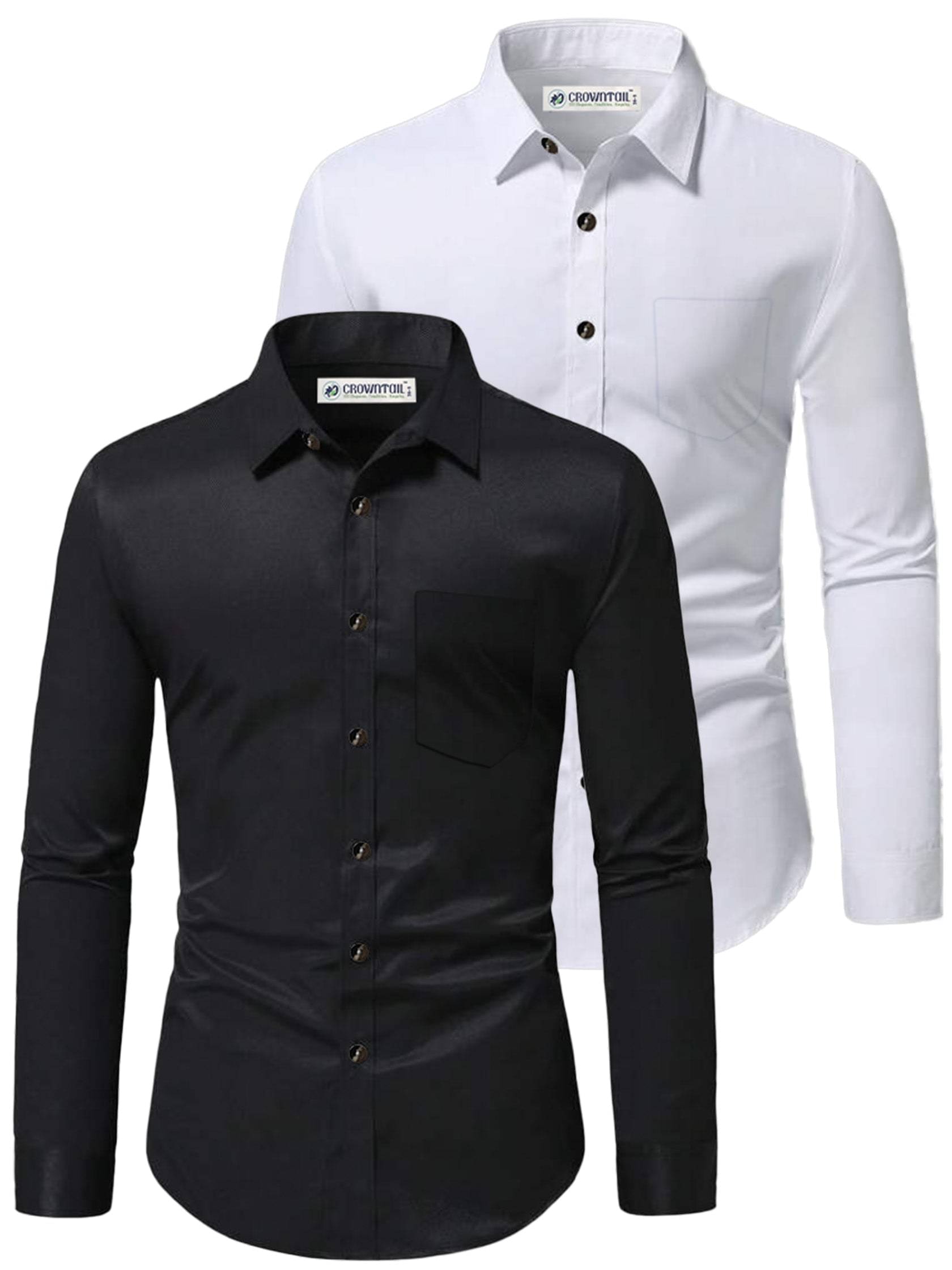 CROWNTAIL Cotton Blend Slim Fit Solids Full Sleeves Men's Casual Shirt - White ( Pack of 2 ) CROWNTAIL Cotton Blend Slim Fit Solids Full Sleeves Men's Casual Shirt - White ( Pack of 2 )