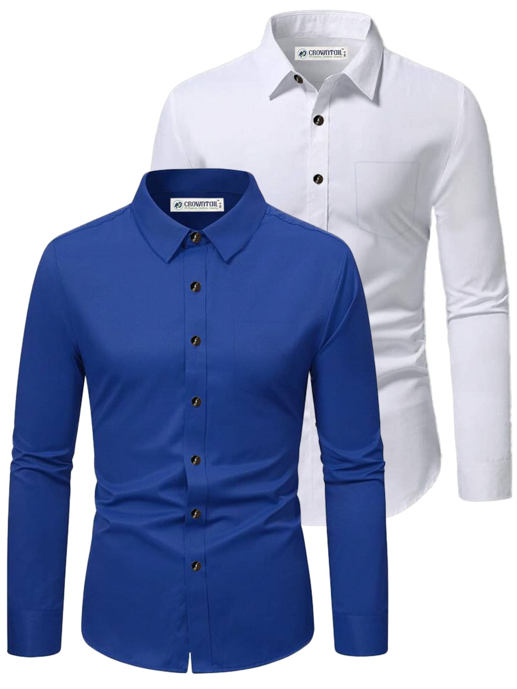 CROWNTAIL Cotton Blend Slim Fit Solids Full Sleeves Men's Casual Shirt - Blue ( Pack of 2 ) CROWNTAIL Cotton Blend Slim Fit Solids Full Sleeves Men's Casual Shirt - Blue ( Pack of 2 )
