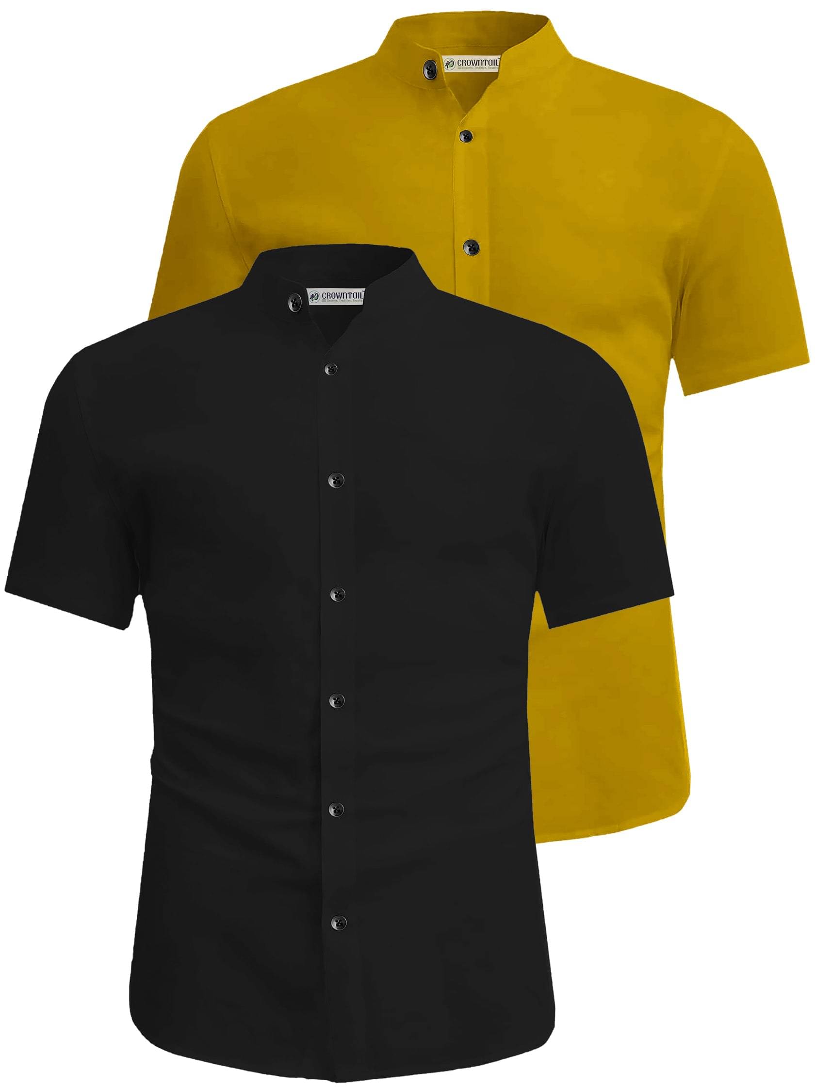     			CROWNTAIL Cotton Blend Slim Fit Solids Half Sleeves Men's Casual Shirt - Yellow ( Pack of 2 )