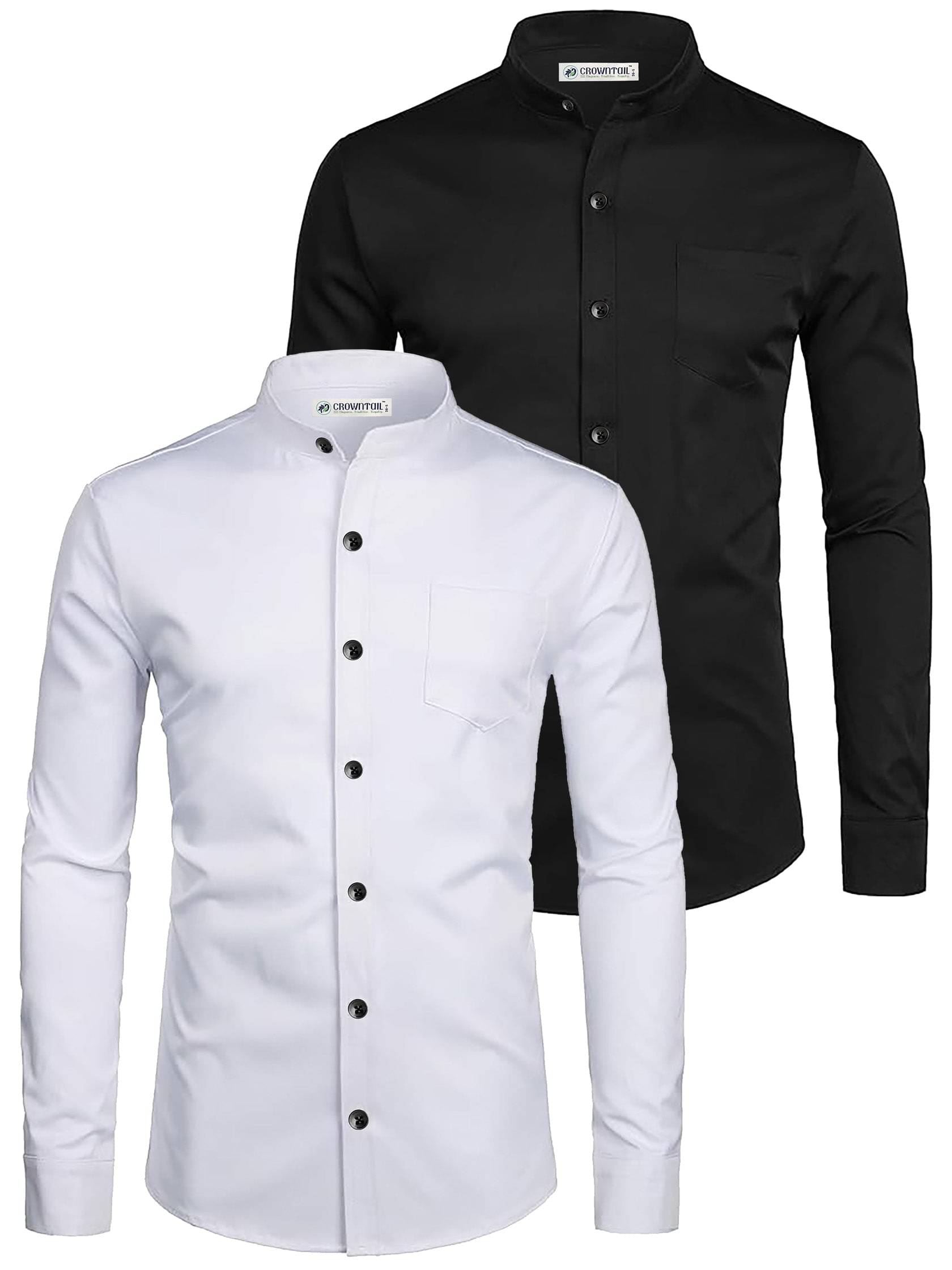    			CROWNTAIL Cotton Blend Slim Fit Solids Full Sleeves Men's Casual Shirt - Black ( Pack of 2 )