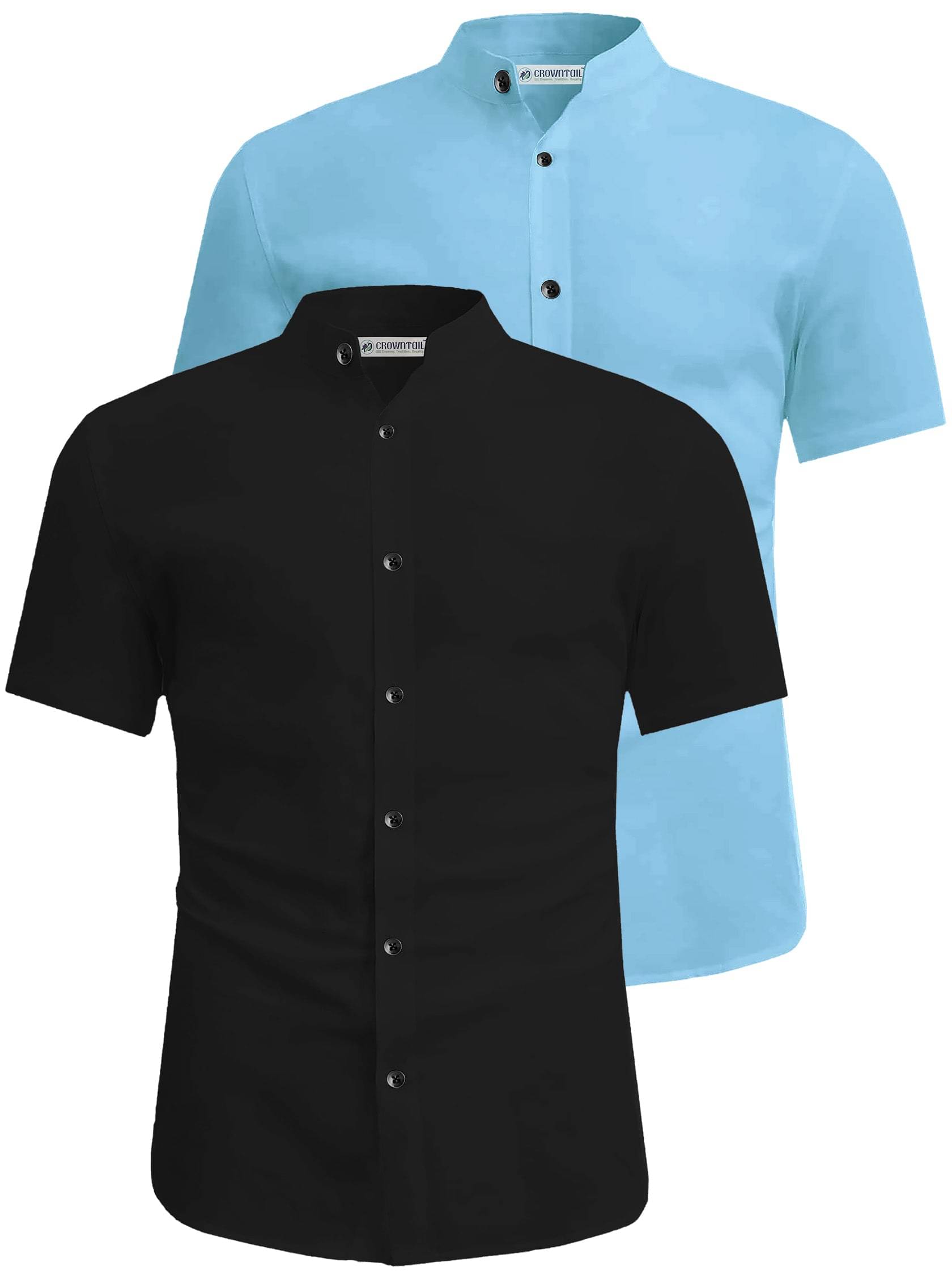 CROWNTAIL Cotton Blend Slim Fit Solids Half Sleeves Men's Casual Shirt - Light Blue ( Pack of 2 )     			CROWNTAIL Cotton Blend Slim Fit Solids Half Sleeves Men's Casual Shirt - Light Blue ( Pack of 2 )