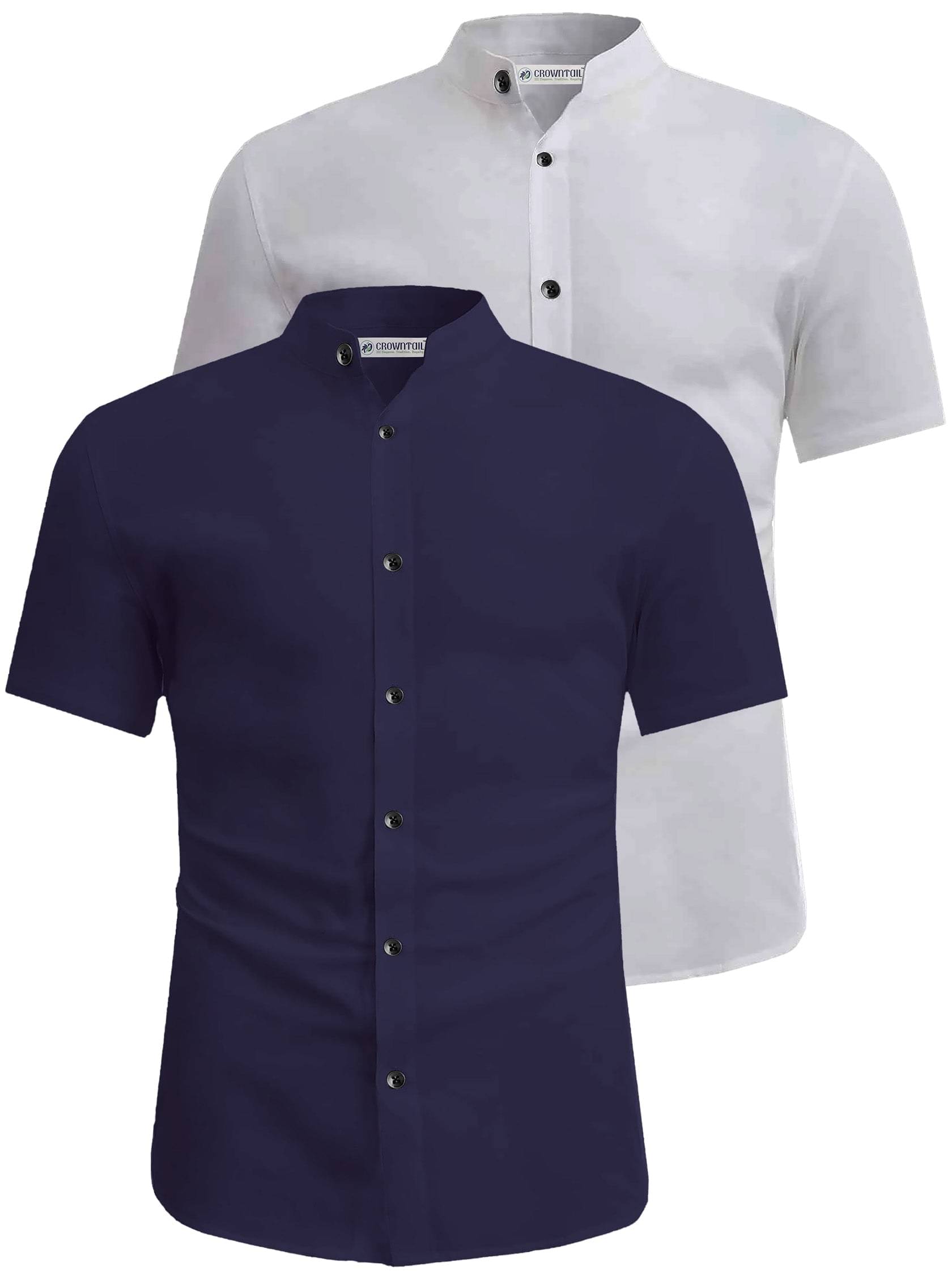 CROWNTAIL Cotton Blend Slim Fit Solids Half Sleeves Men's Casual Shirt - Navy Blue ( Pack of 2 )     			CROWNTAIL Cotton Blend Slim Fit Solids Half Sleeves Men's Casual Shirt - Navy Blue ( Pack of 2 )