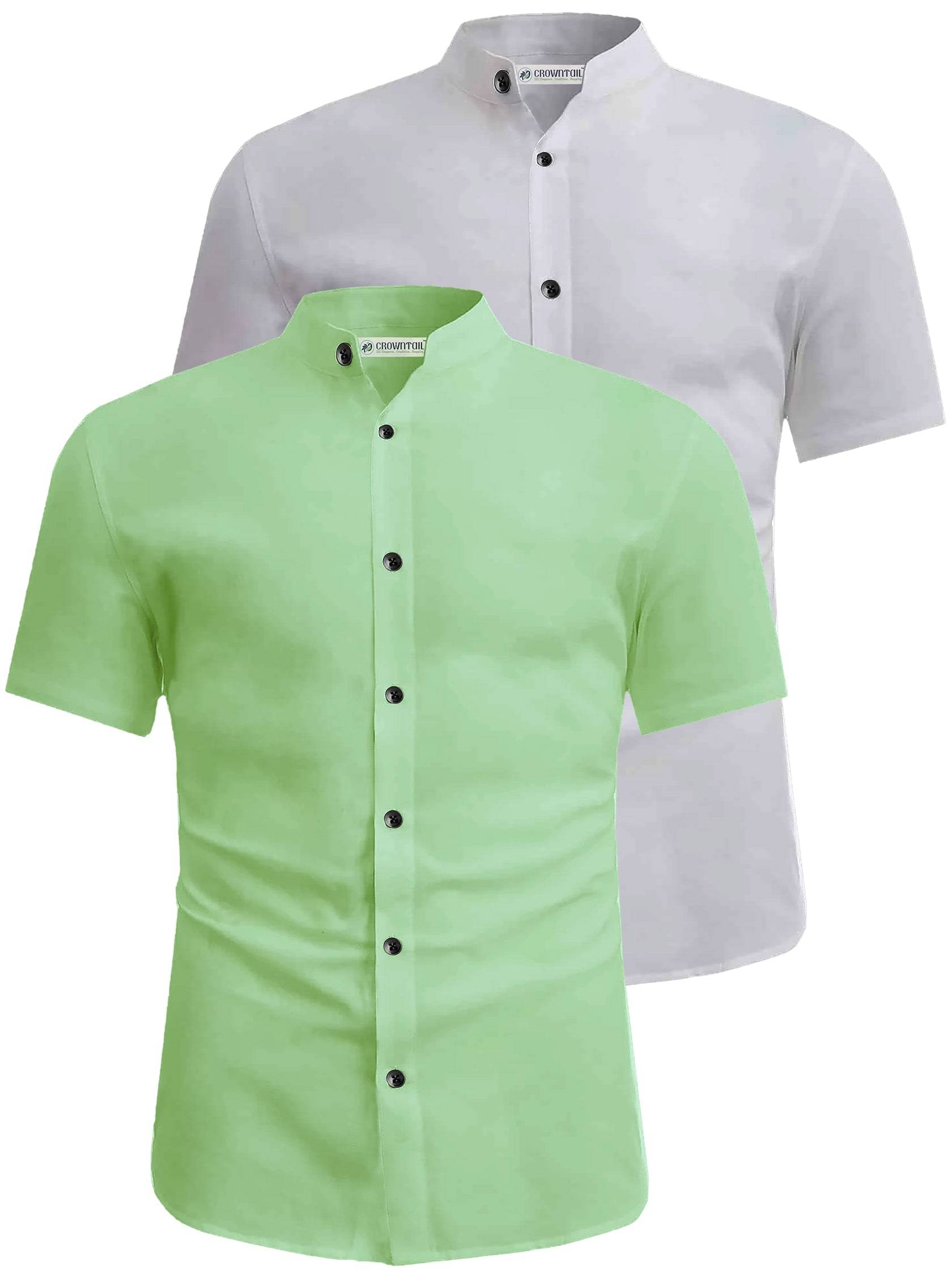     			CROWNTAIL Cotton Blend Slim Fit Solids Half Sleeves Men's Casual Shirt - Sea Green ( Pack of 2 )