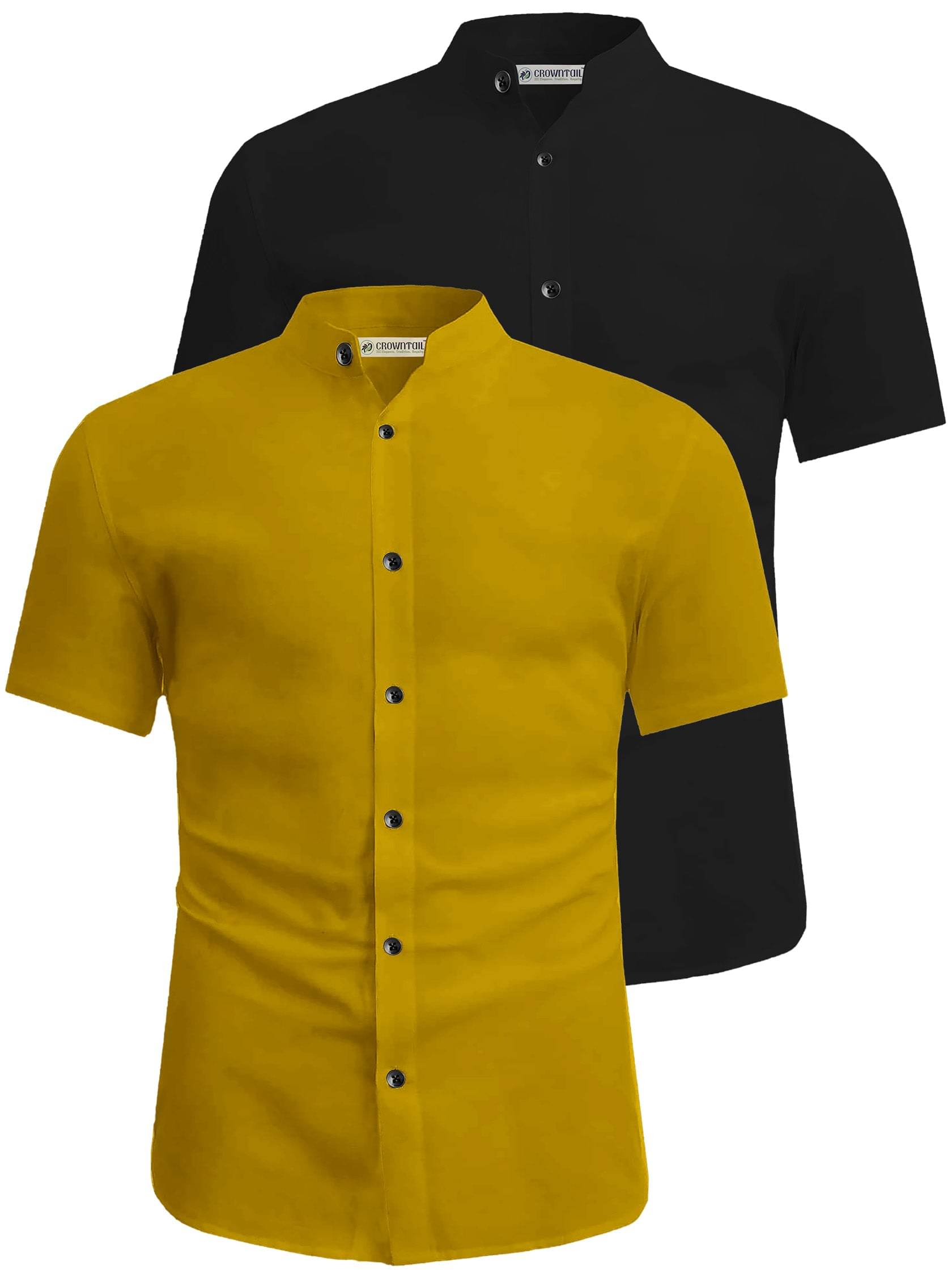     			CROWNTAIL Cotton Blend Slim Fit Solids Half Sleeves Men's Casual Shirt - Yellow ( Pack of 2 )