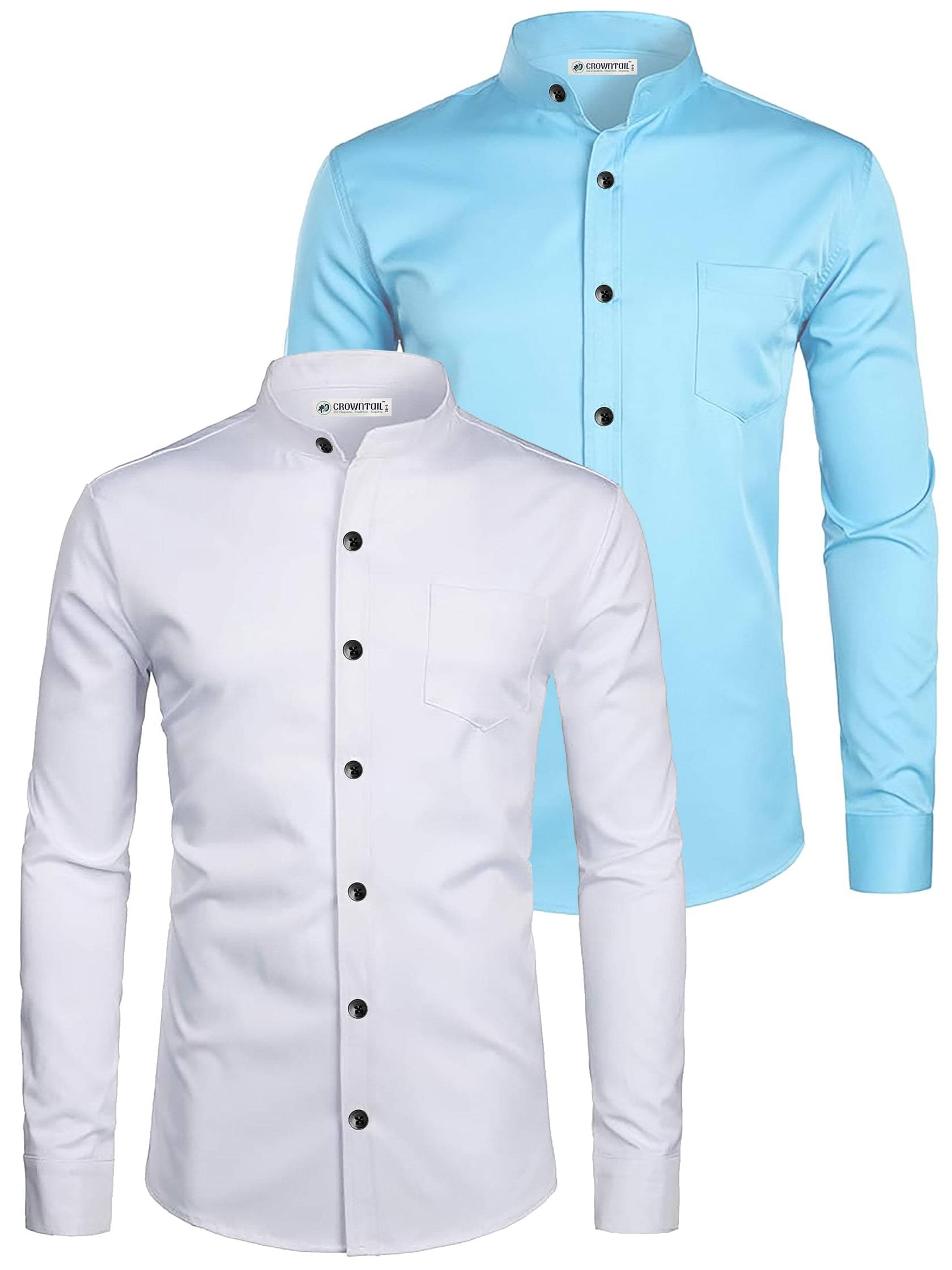 CROWNTAIL Cotton Blend Slim Fit Solids Full Sleeves Men's Casual Shirt - Light Blue ( Pack of 2 ) CROWNTAIL Cotton Blend Slim Fit Solids Full Sleeves Men's Casual Shirt - Light Blue ( Pack of 2 )