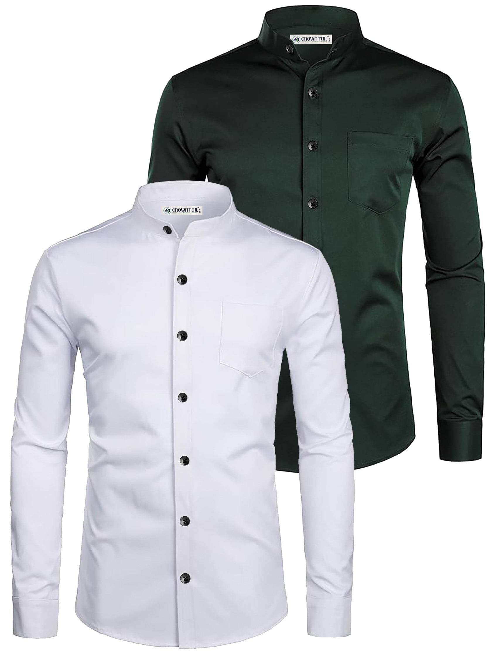     			CROWNTAIL Cotton Blend Slim Fit Solids Full Sleeves Men's Casual Shirt - Green ( Pack of 2 )