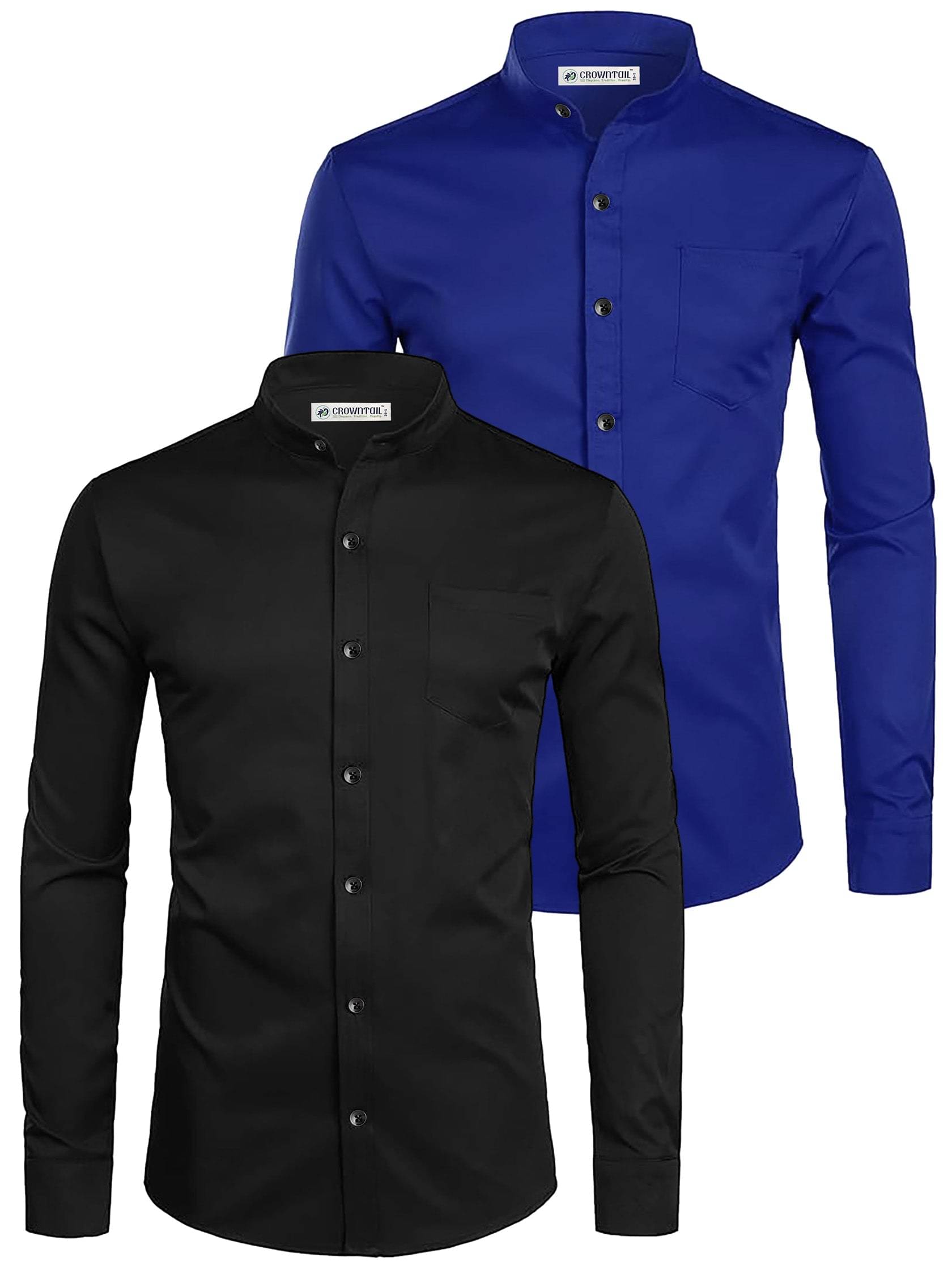 CROWNTAIL Cotton Blend Slim Fit Solids Full Sleeves Men's Casual Shirt - Blue ( Pack of 2 ) CROWNTAIL Cotton Blend Slim Fit Solids Full Sleeves Men's Casual Shirt - Blue ( Pack of 2 )