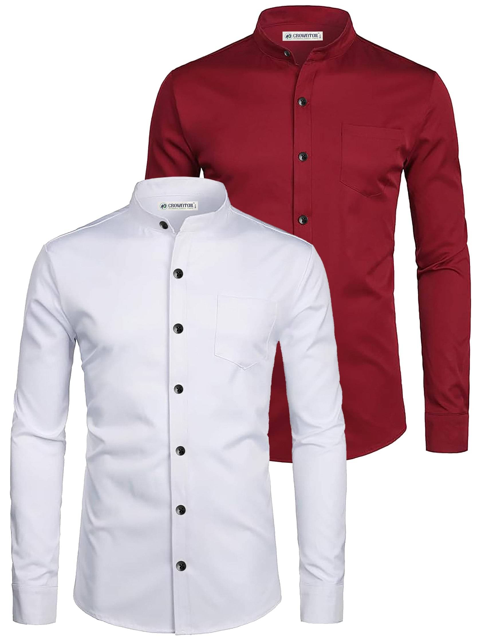 CROWNTAIL Cotton Blend Slim Fit Solids Full Sleeves Men's Casual Shirt - Maroon ( Pack of 2 )     			CROWNTAIL Cotton Blend Slim Fit Solids Full Sleeves Men's Casual Shirt - Maroon ( Pack of 2 )