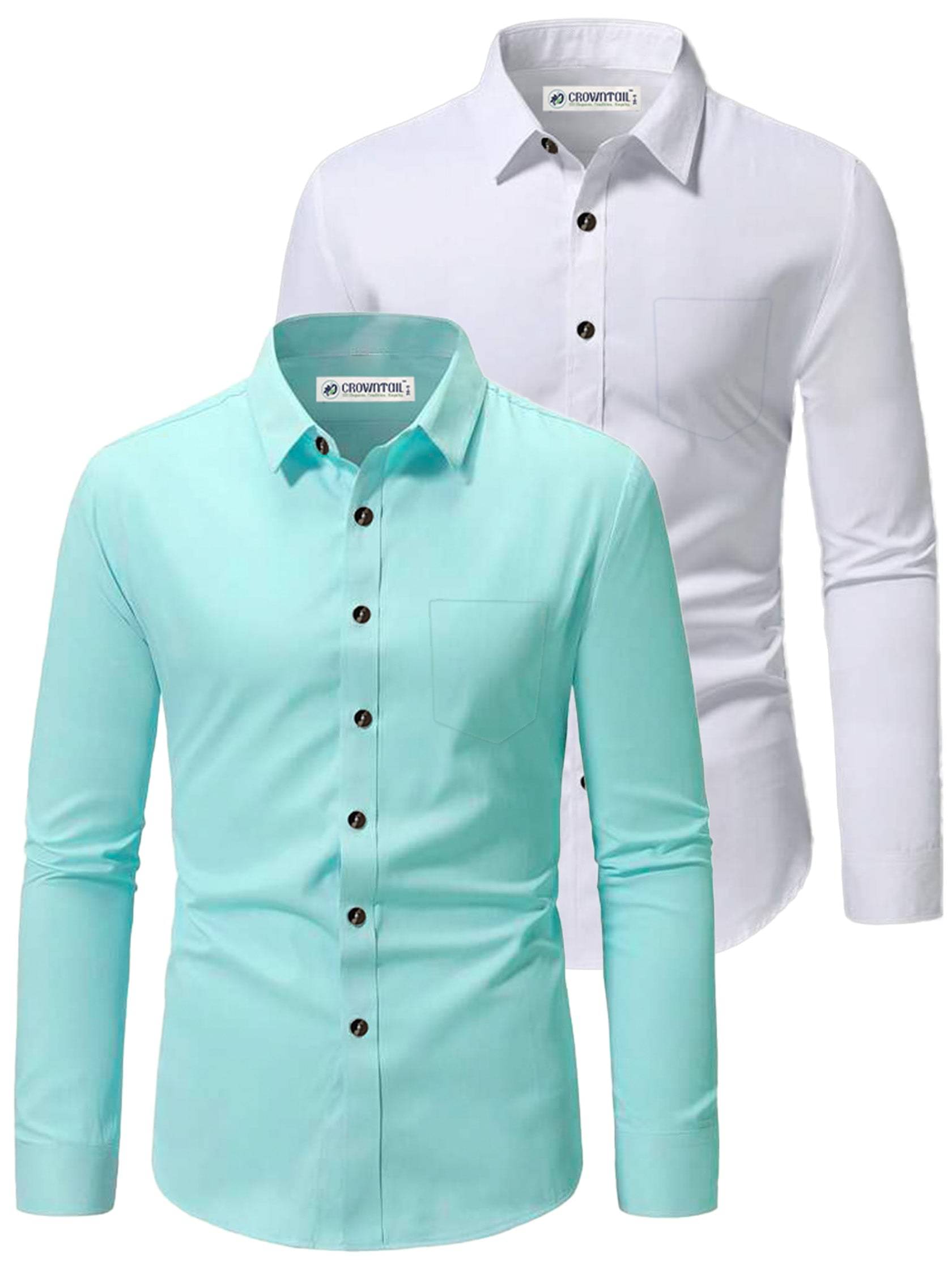 CROWNTAIL Cotton Blend Slim Fit Solids Full Sleeves Men's Casual Shirt - Light Blue ( Pack of 2 )     			CROWNTAIL Cotton Blend Slim Fit Solids Full Sleeves Men's Casual Shirt - Light Blue ( Pack of 2 )