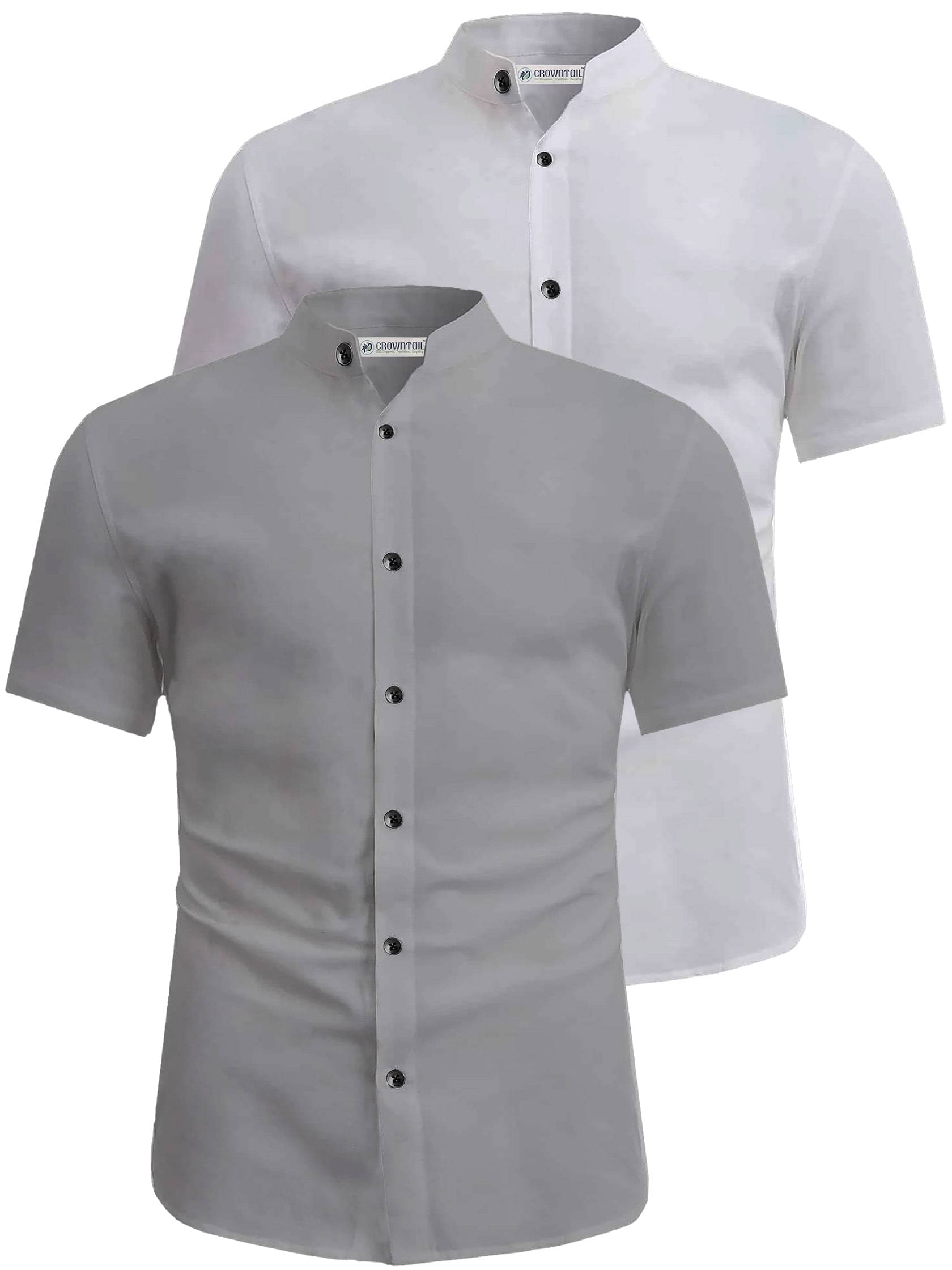 CROWNTAIL Cotton Blend Slim Fit Solids Half Sleeves Men's Casual Shirt - Grey ( Pack of 2 ) CROWNTAIL Cotton Blend Slim Fit Solids Half Sleeves Men's Casual Shirt - Grey ( Pack of 2 )