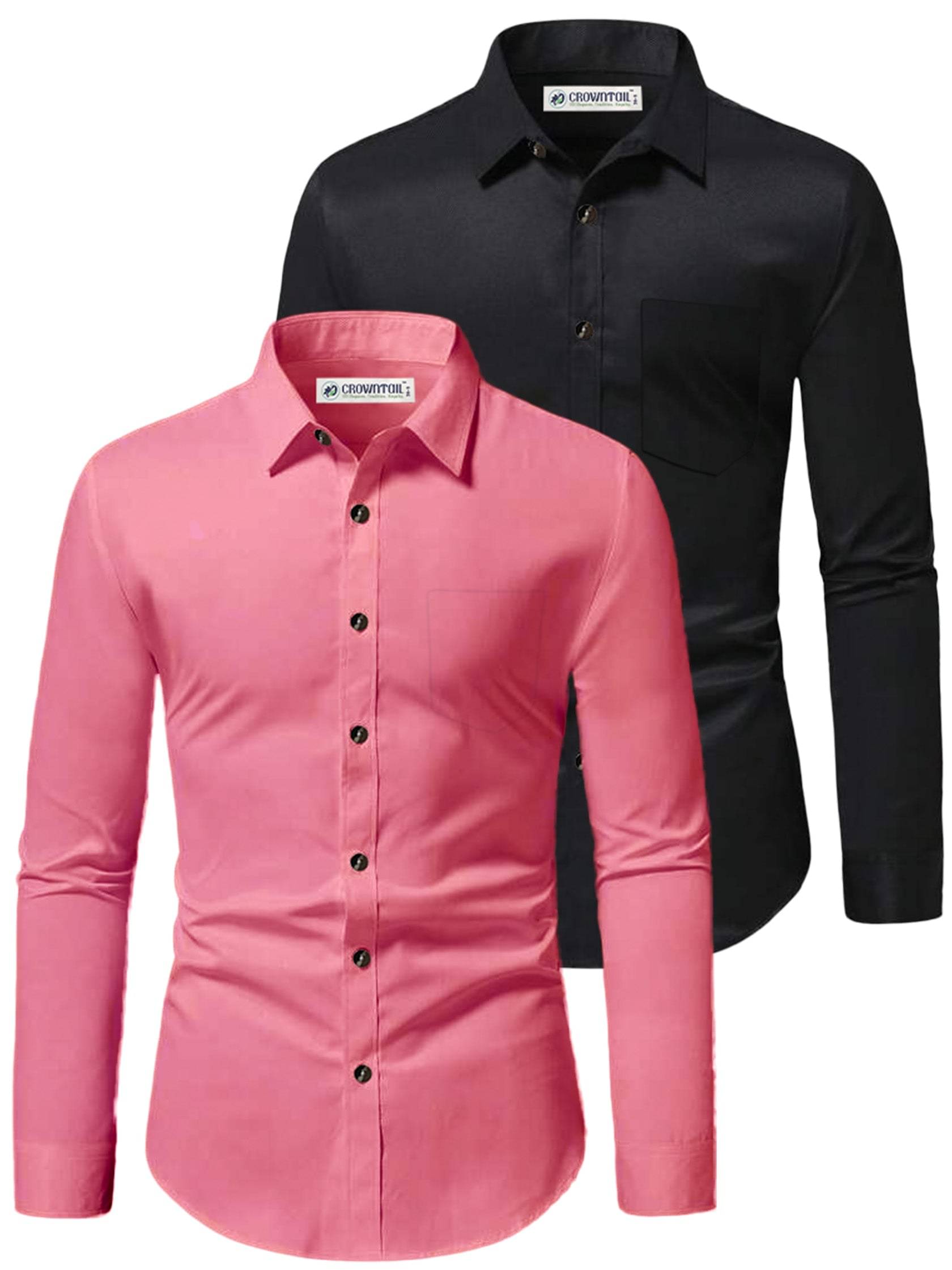     			CROWNTAIL Cotton Blend Slim Fit Solids Full Sleeves Men's Casual Shirt - Peach ( Pack of 2 )
