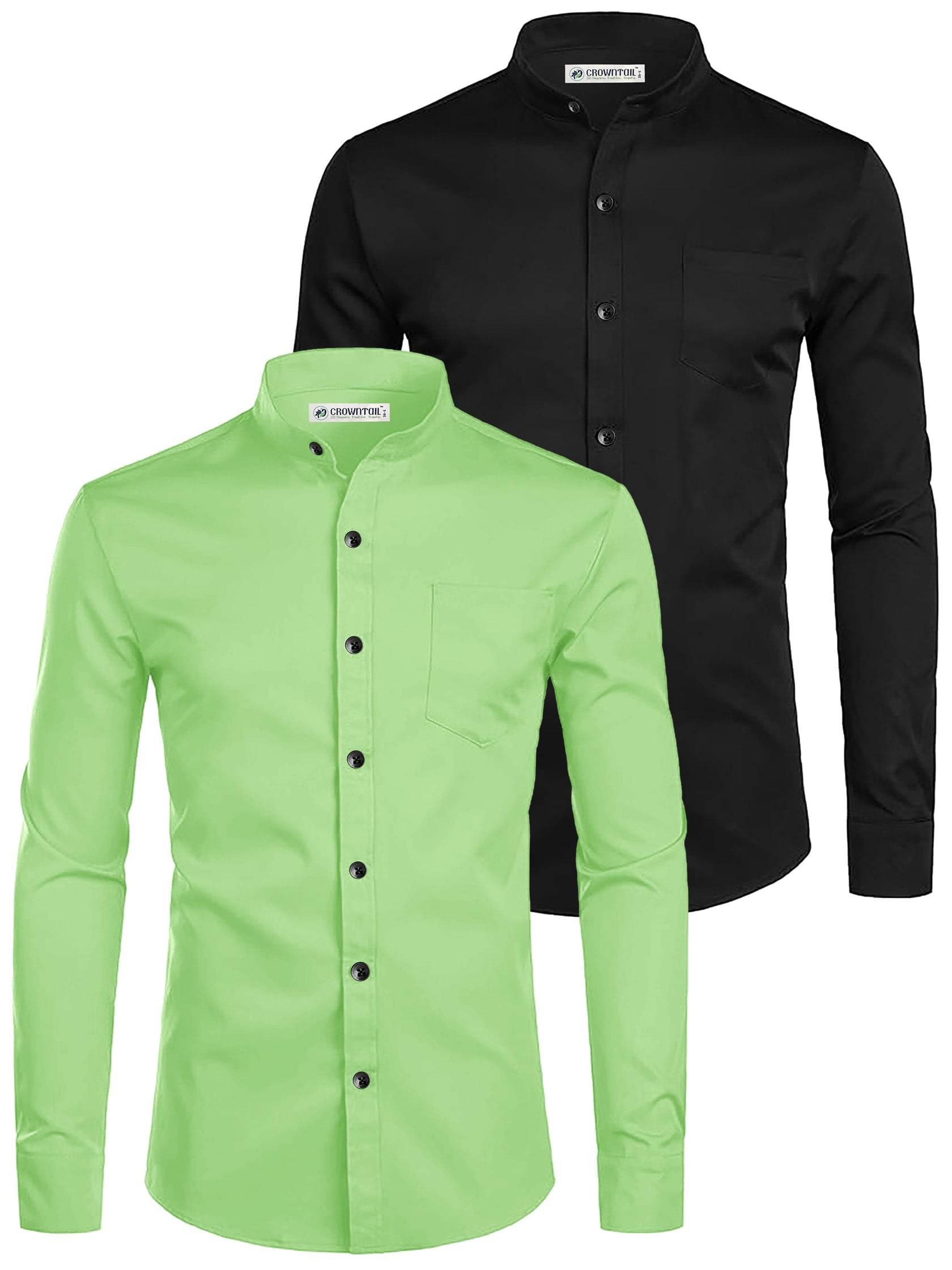 CROWNTAIL Cotton Blend Slim Fit Solids Full Sleeves Men's Casual Shirt - Sea Green ( Pack of 2 )     			CROWNTAIL Cotton Blend Slim Fit Solids Full Sleeves Men's Casual Shirt - Sea Green ( Pack of 2 )