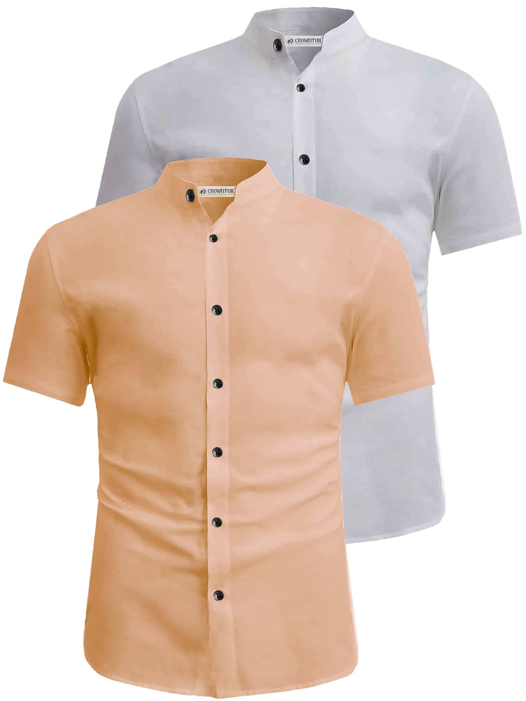     			CROWNTAIL Cotton Blend Slim Fit Solids Half Sleeves Men's Casual Shirt - Orange ( Pack of 2 )