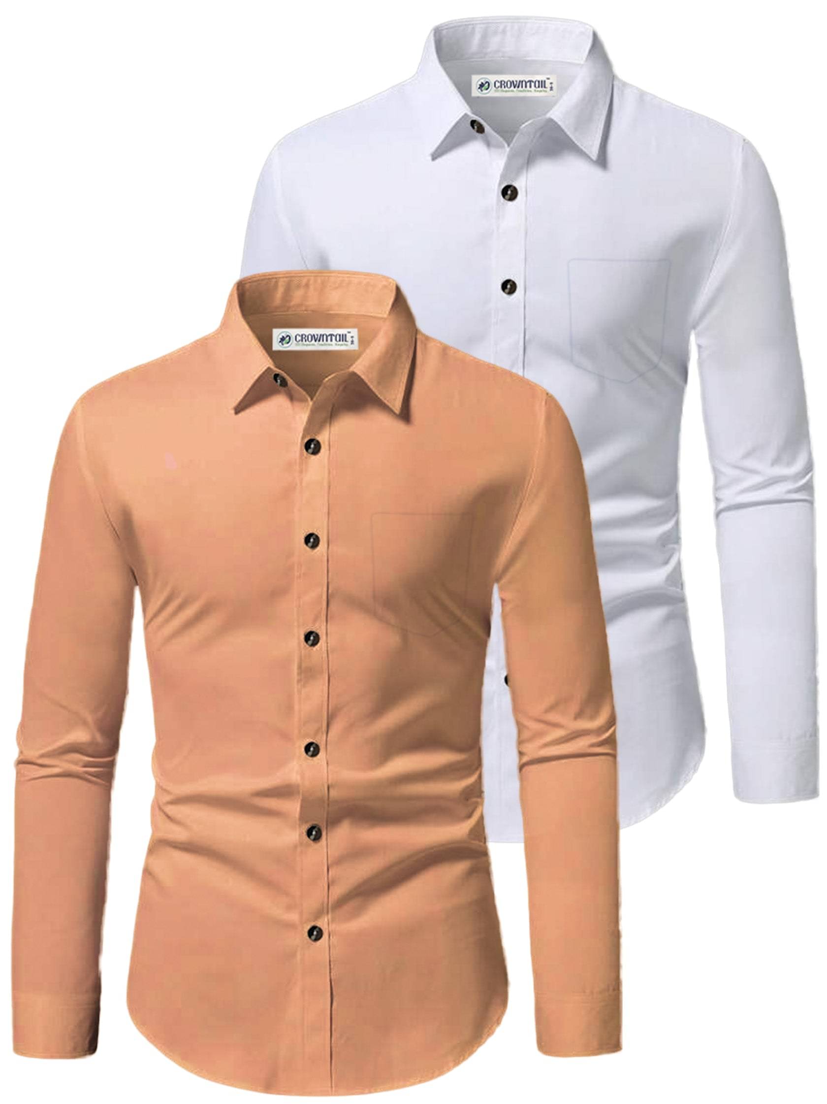     			CROWNTAIL Cotton Blend Slim Fit Solids Full Sleeves Men's Casual Shirt - Orange ( Pack of 2 )