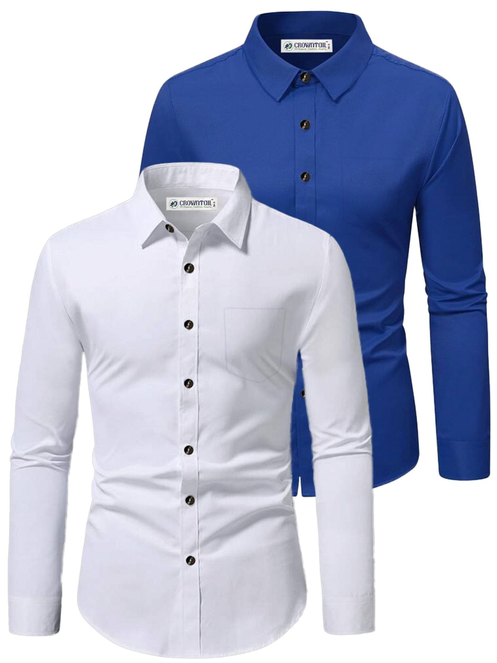     			CROWNTAIL Cotton Blend Slim Fit Solids Full Sleeves Men's Casual Shirt - Blue ( Pack of 2 )