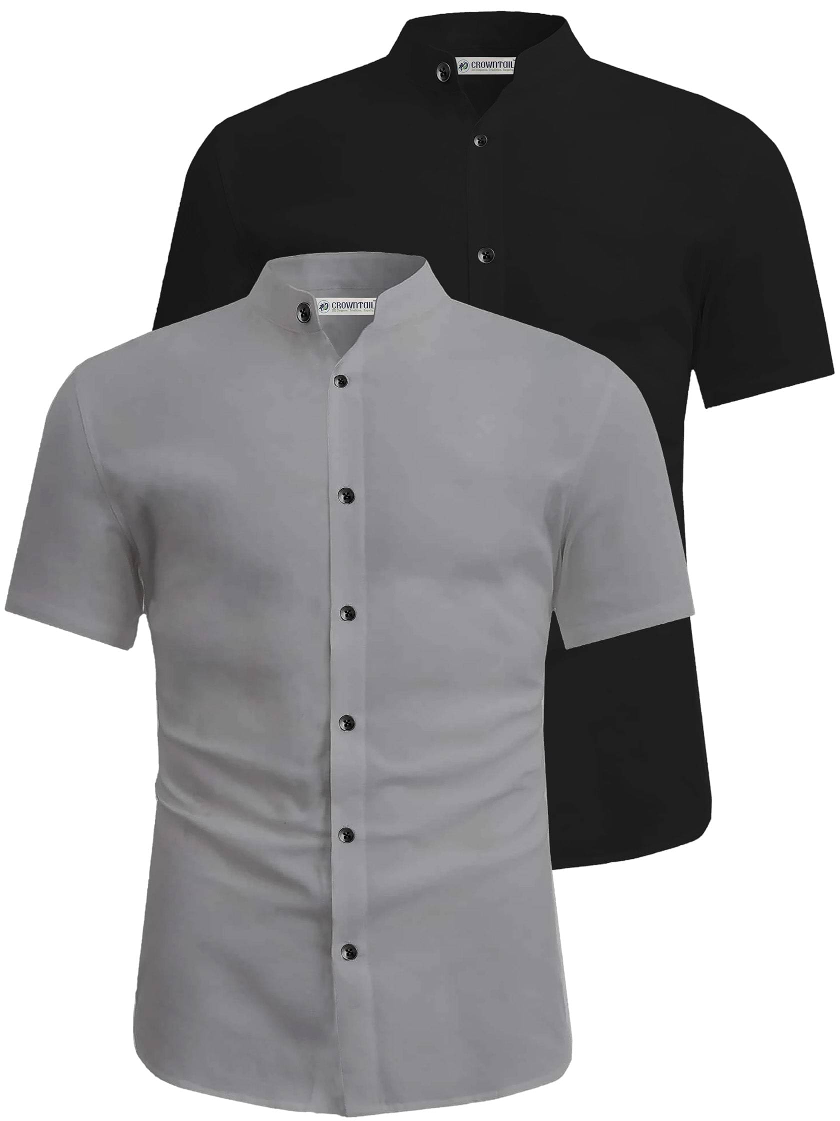 CROWNTAIL Cotton Blend Slim Fit Solids Half Sleeves Men's Casual Shirt - Grey ( Pack of 2 ) CROWNTAIL Cotton Blend Slim Fit Solids Half Sleeves Men's Casual Shirt - Grey ( Pack of 2 )